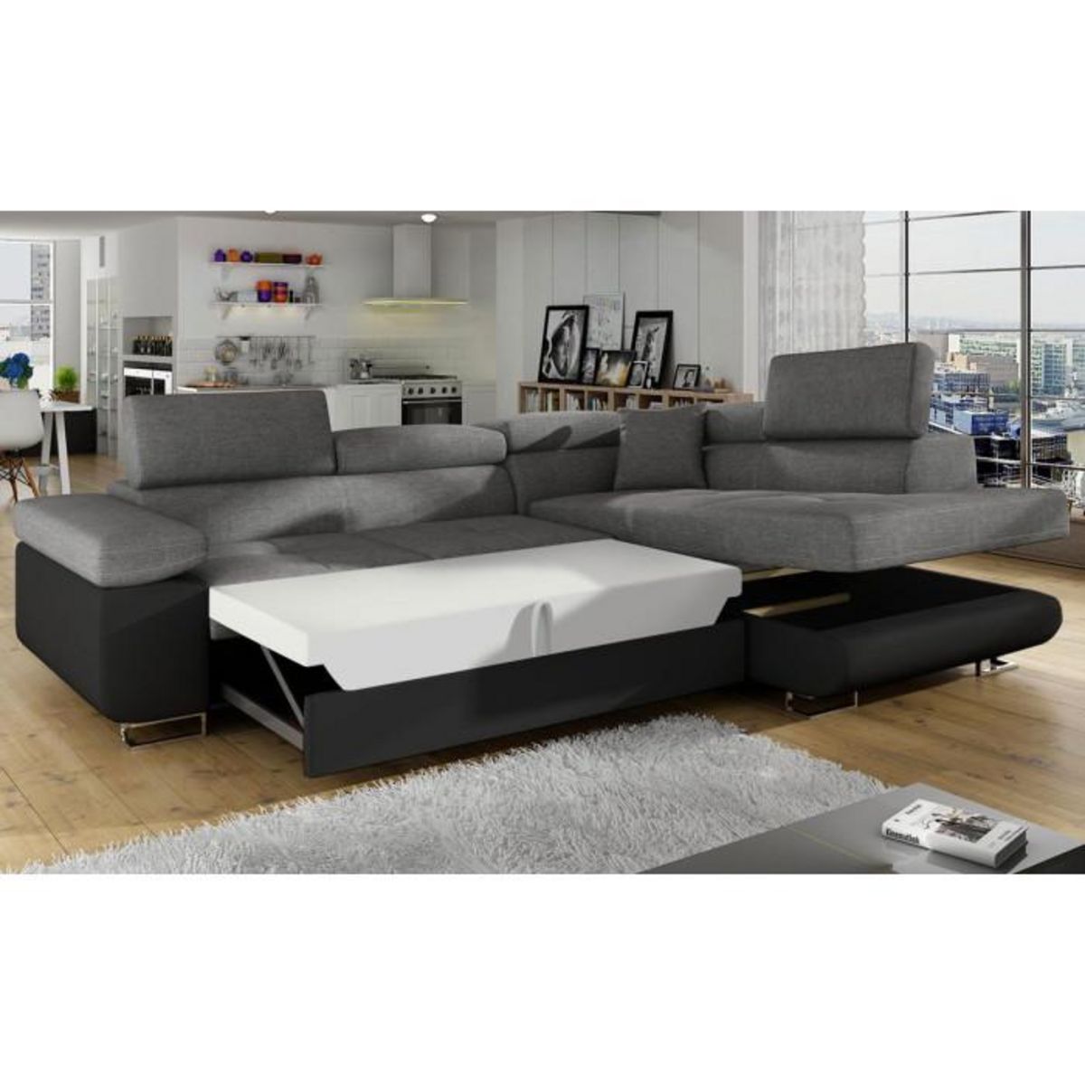 Paris Prix Canapé Convertible d'Angle Droit  Toms  275cm Gris