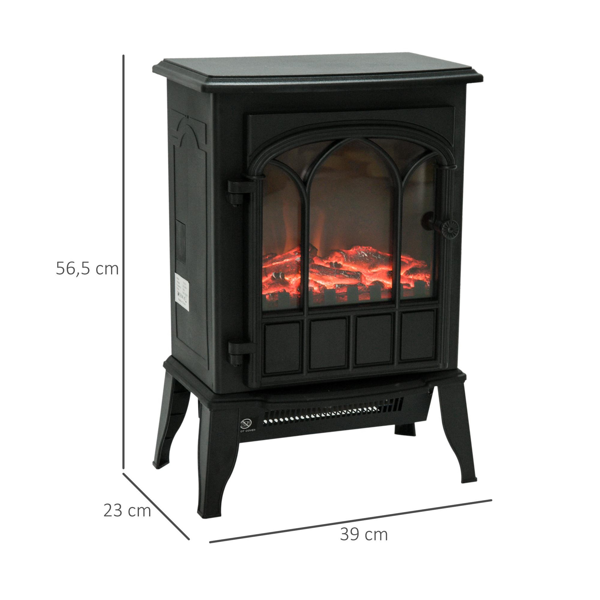 Voir la diapositive 3 : HOMCOM Cheminée électrique poêle style rétro 1000-2000 w simulation flammes led porte noir