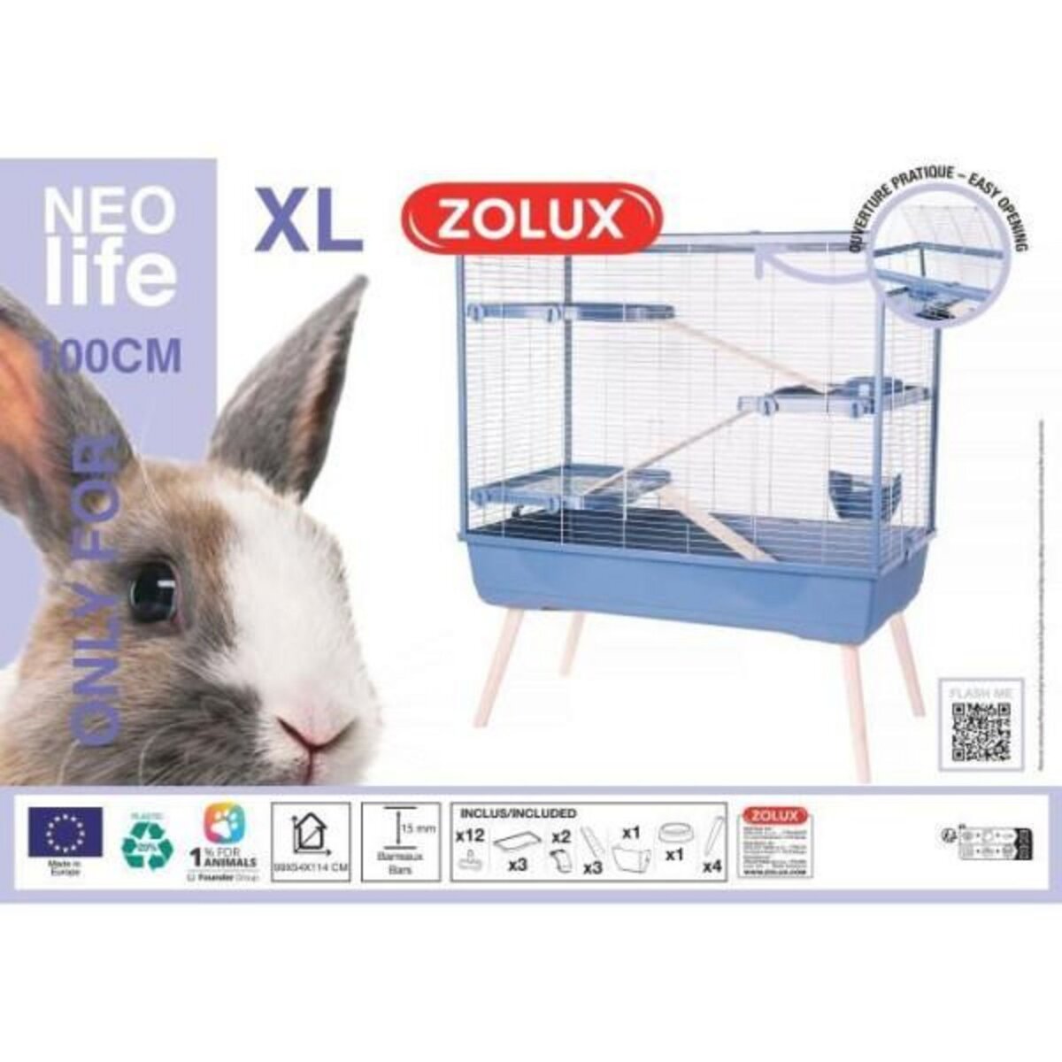 Zolux Cage rongeur surélevée - ZOLUX - Néolife - 3 étages pour lapin - 99 x 54 x 114 cm - Bleu