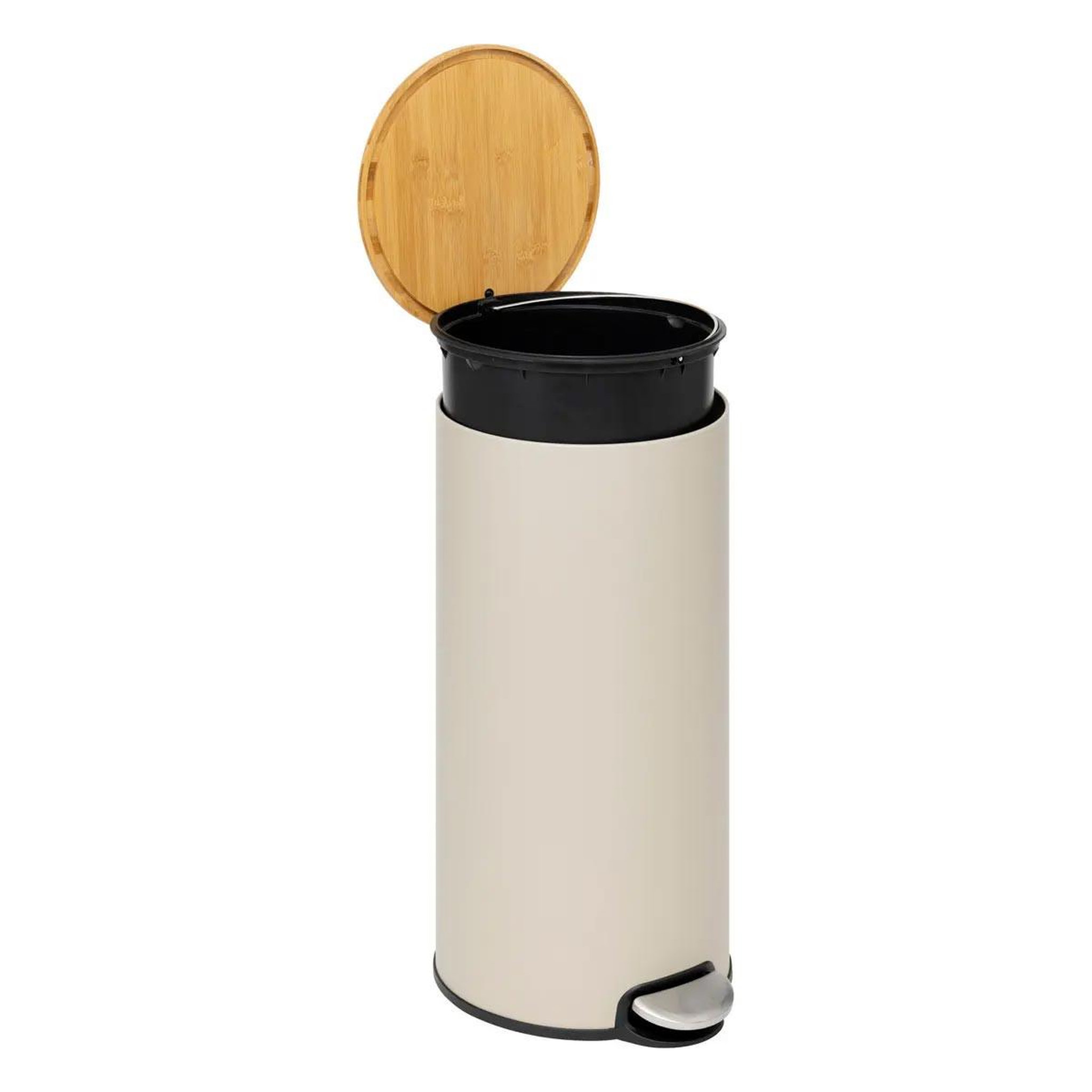 Voir la diapositive 3 : FIVE Poubelle en métal & bambou  natureo  30l beige lin