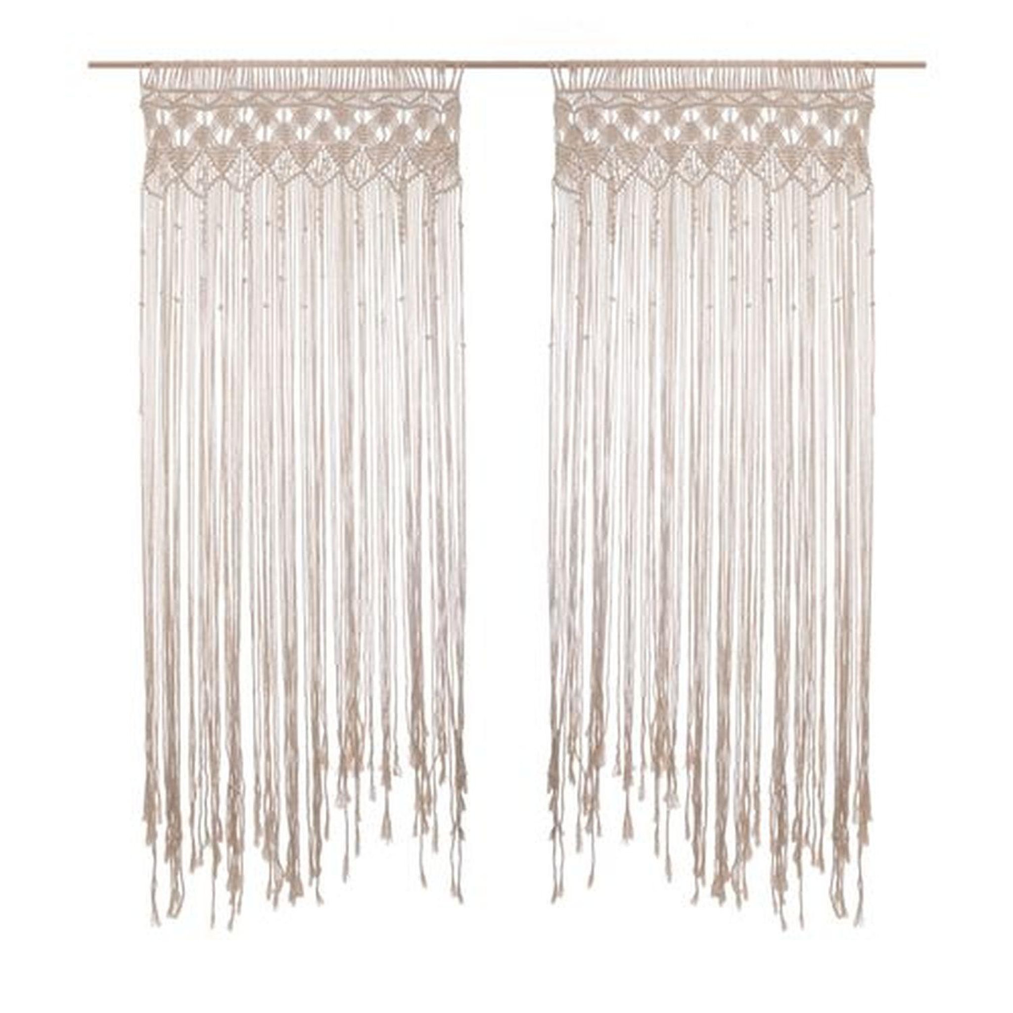 TOILINUX Lot de 2 Rideaux à fil détails macramé Rituality - L. 90 x H. 200 cm - Beige