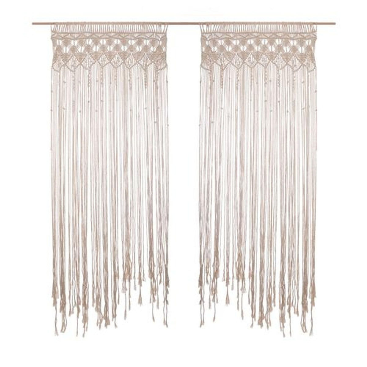 TOILINUX Lot de 2 Rideaux à fil détails macramé Rituality - L. 90 x H. 200 cm - Beige