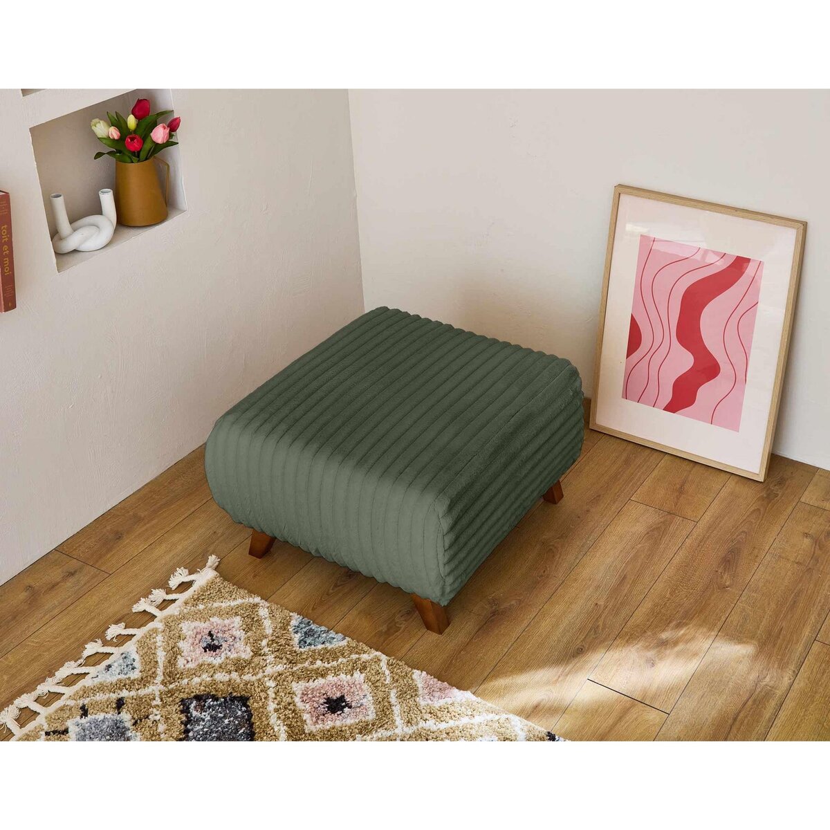 BEST MOBILIER Cristal - pouf modulable - 65 cm - en fausse fourrure côtelée