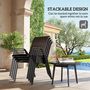 Voir la diapositive 5 : OUTSUNNY Lot de 4 chaises de jardin empilables - accoudoirs - design - acier époxy noir résine tressée marron