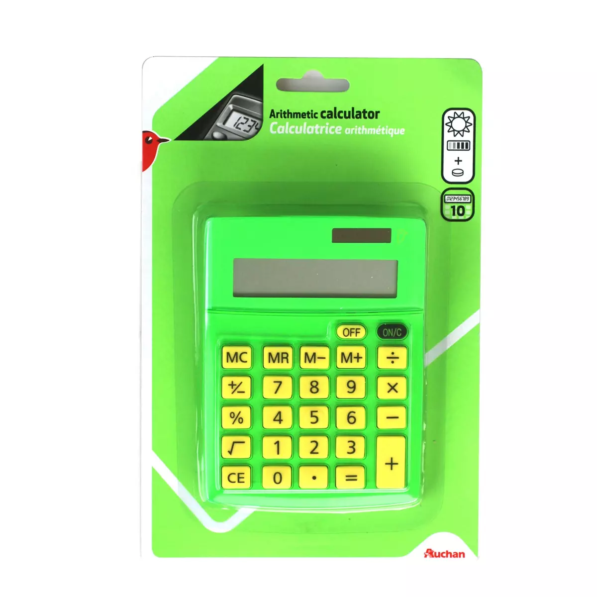 AUCHAN  Calculatrice de bureau affichage 10 chiffres verte