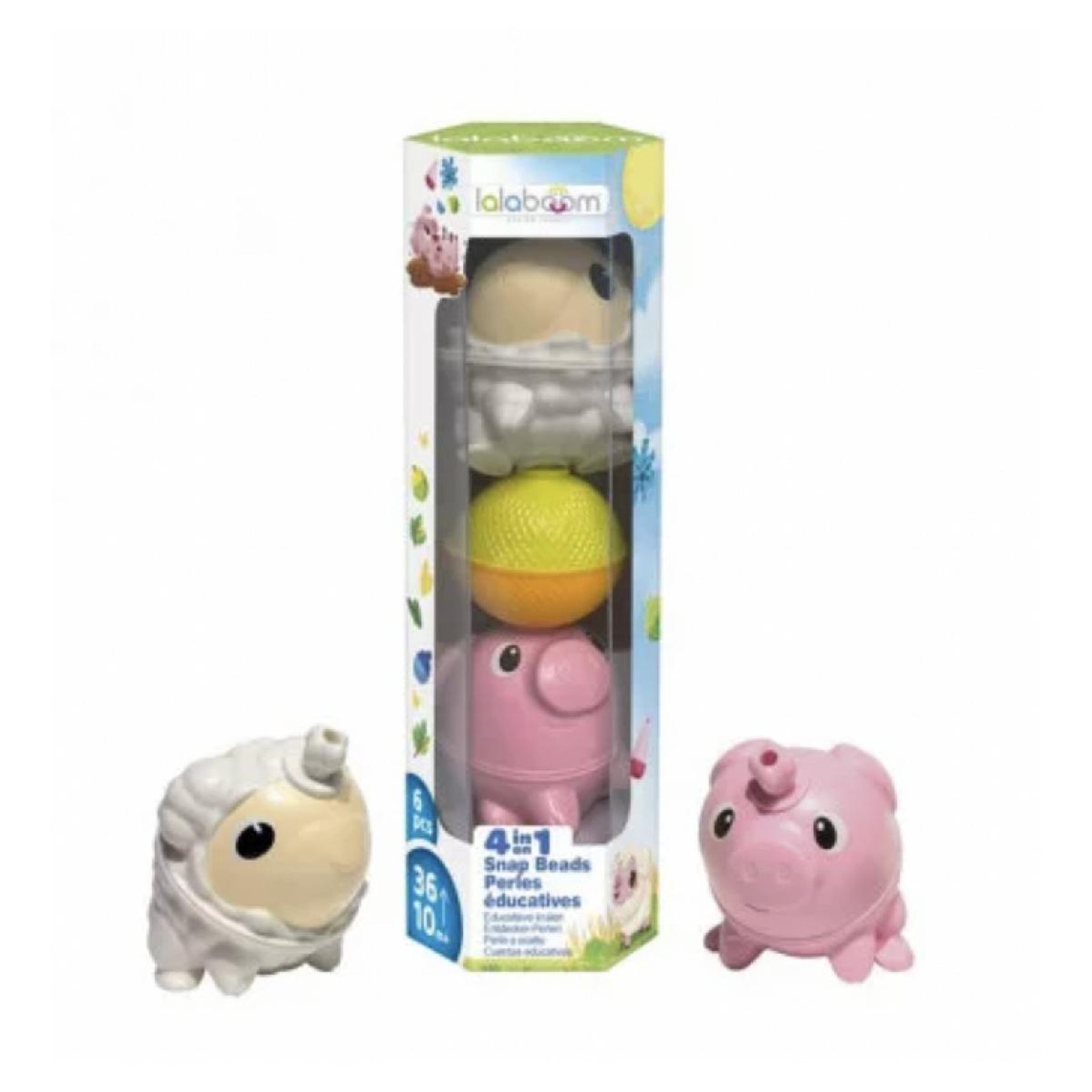 Voir la diapositive 2 : LALABOOM Tube de perles educatives mouton et cochon BL313