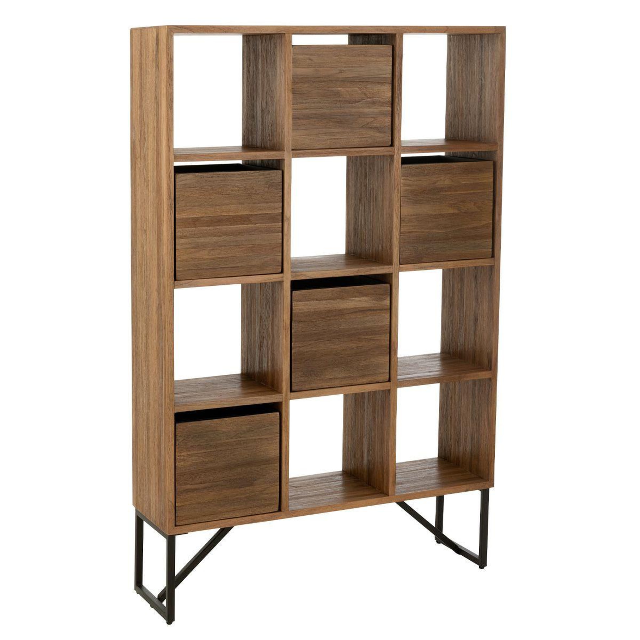 J-LINE Étagère Avec Tiroirs en Bois  Teck  158cm Naturel