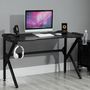 Voir la diapositive 2 : HOMCOM Bureau gaming bureau gamer bureau informatique support casque porte-gobelet passe-câbles inclus métal MDF texture fibre carbone noir