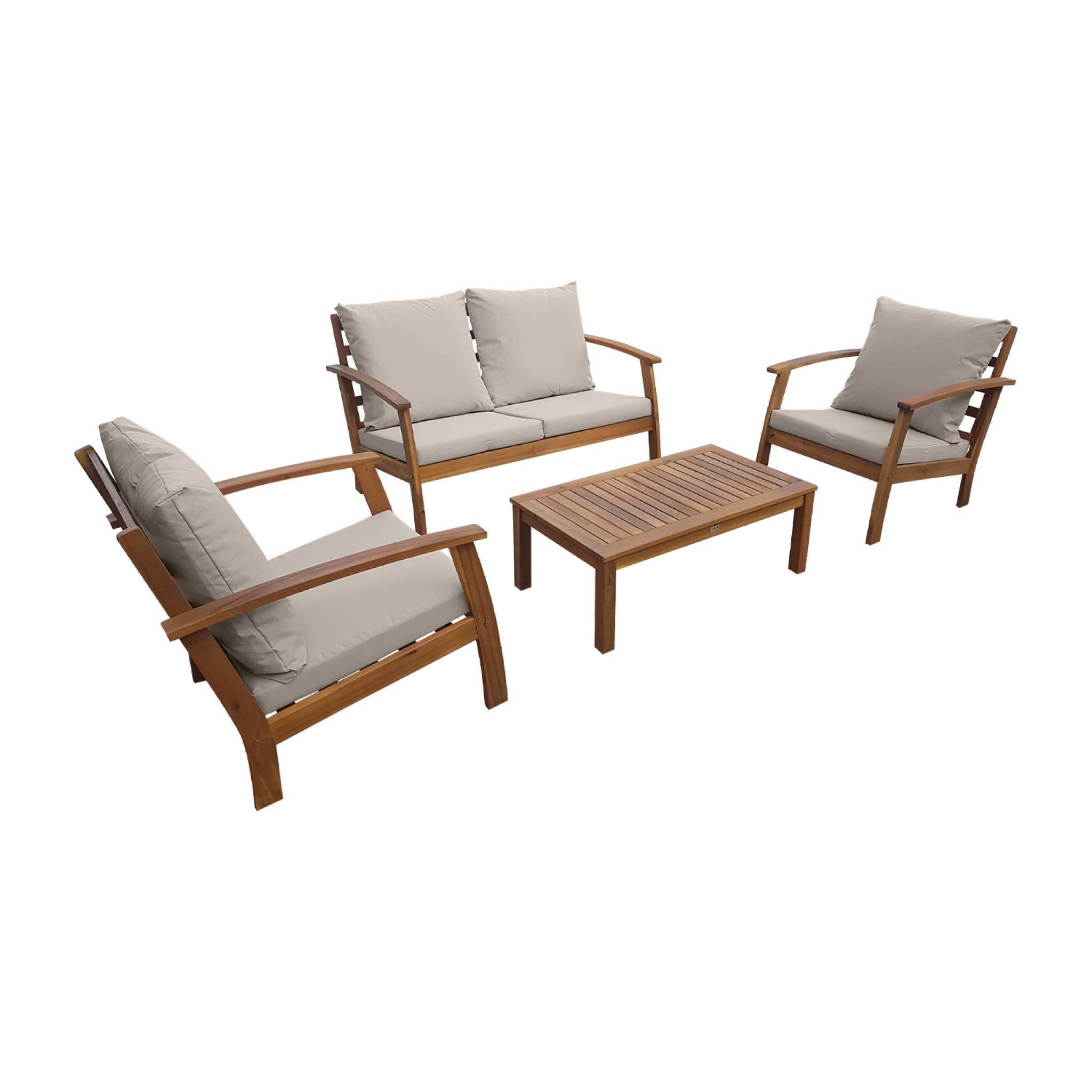 Voir la diapositive 1 : SWEEEK Salon de jardin en bois 4 places - Ushuaïa - Canapé, fauteuils et table basse en acacia, design