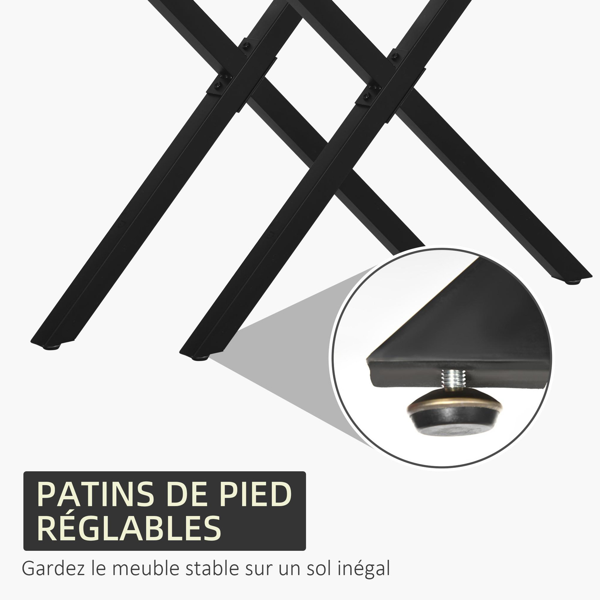 Voir la diapositive 5 : HOMCOM Lot de 2 pieds de table design industriel en croix - piètement antidérapant - dim. 80L x 4l x 72H cm - acier époxy noir