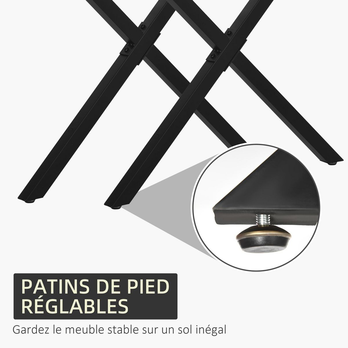 HOMCOM Lot de 2 pieds de table design industriel en croix - piètement antidérapant - dim. 80L x 4l x 72H cm - acier époxy noir