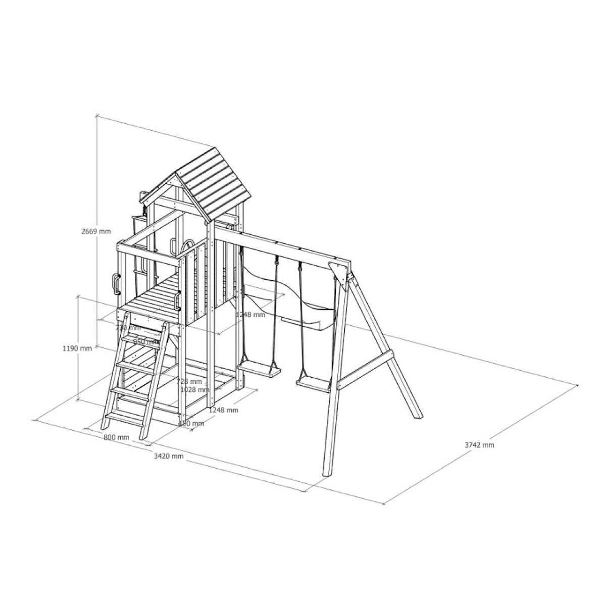Axi House Portique  Moos 2 balançoires + échelle toboggan bleu
