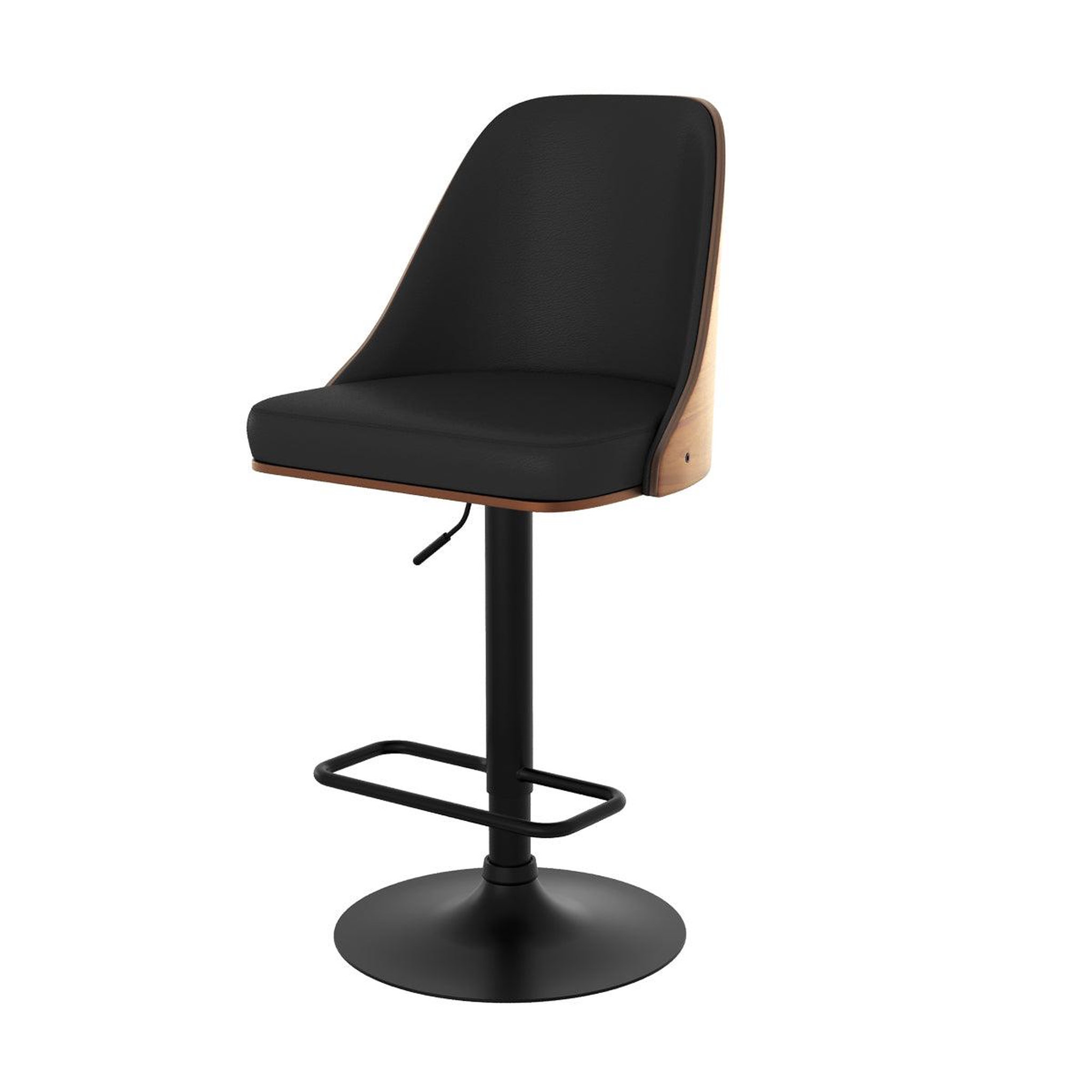 Voir la diapositive 1 : MAISON PAVANE Chaise de bar réglable et pivotante en bois foncé et pu noir 56/77 cm-georges
