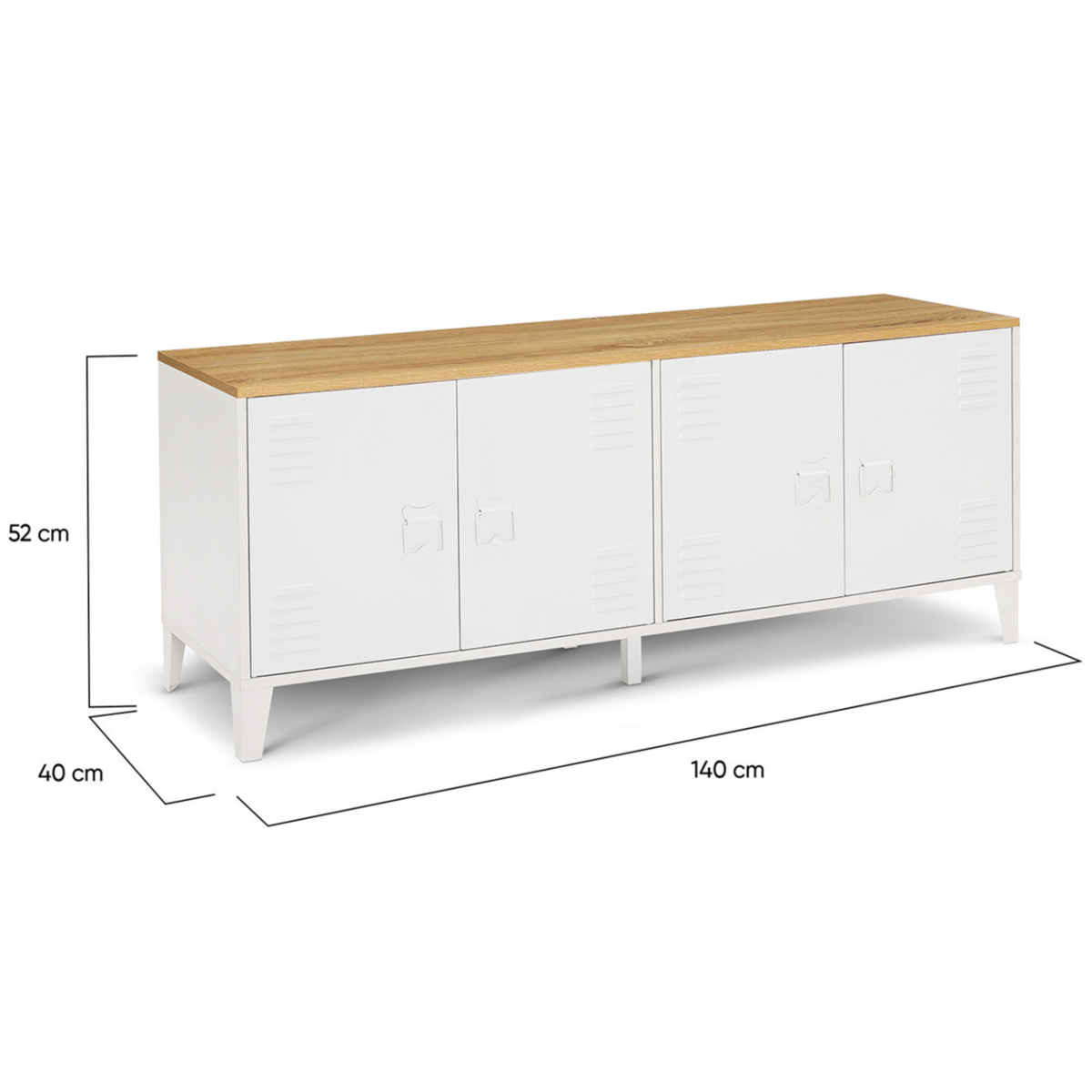 ID MARKET Buffet bas 140 cm ESTER 4 portes métal blanc plateau bois design industriel