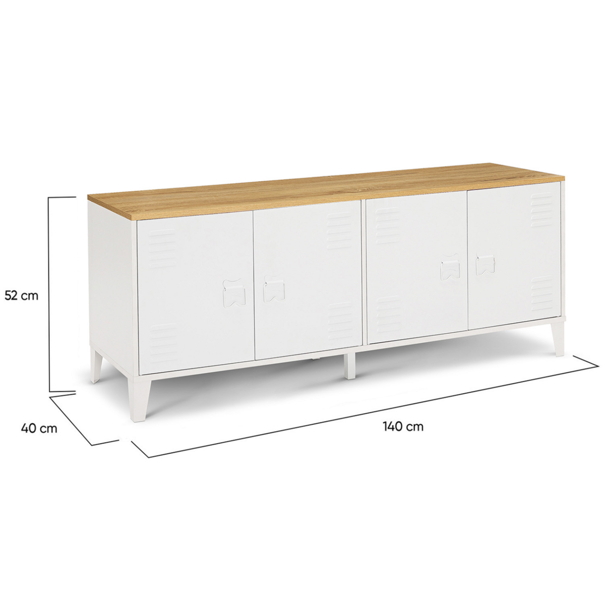 ID MARKET Buffet bas 140 cm ESTER 4 portes métal blanc plateau bois design industriel