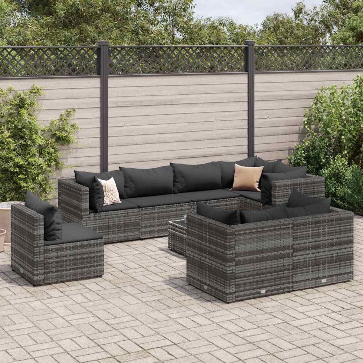VIDAXL Salon de jardin 9 pcs avec coussins Gris Resine tressee