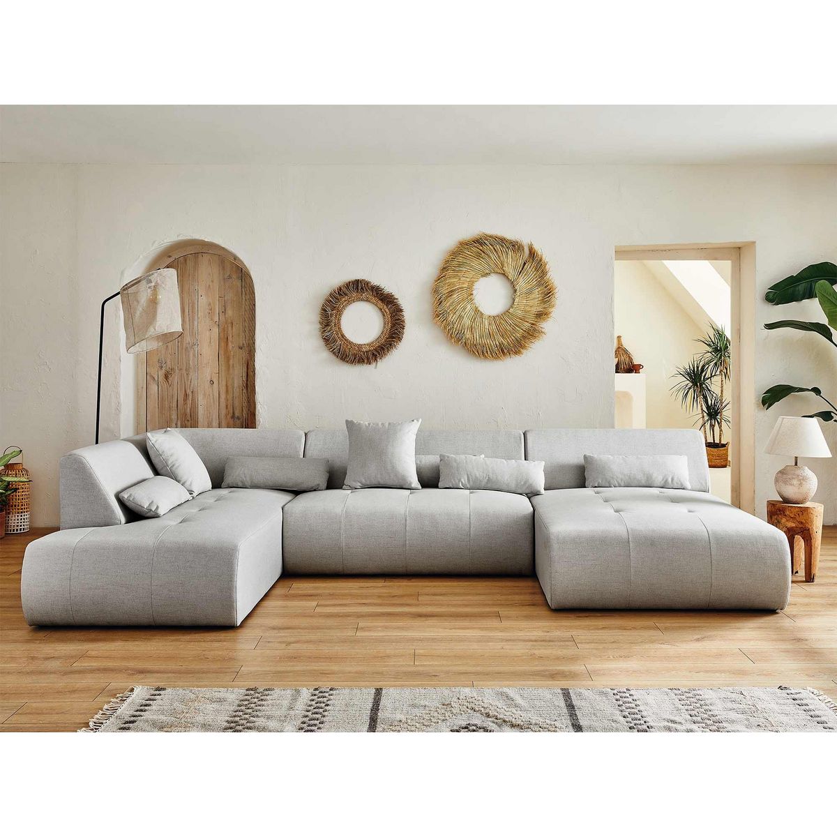 LISA DESIGN Onyx - canapé panoramique d'angle gauche 7 places - en tissu