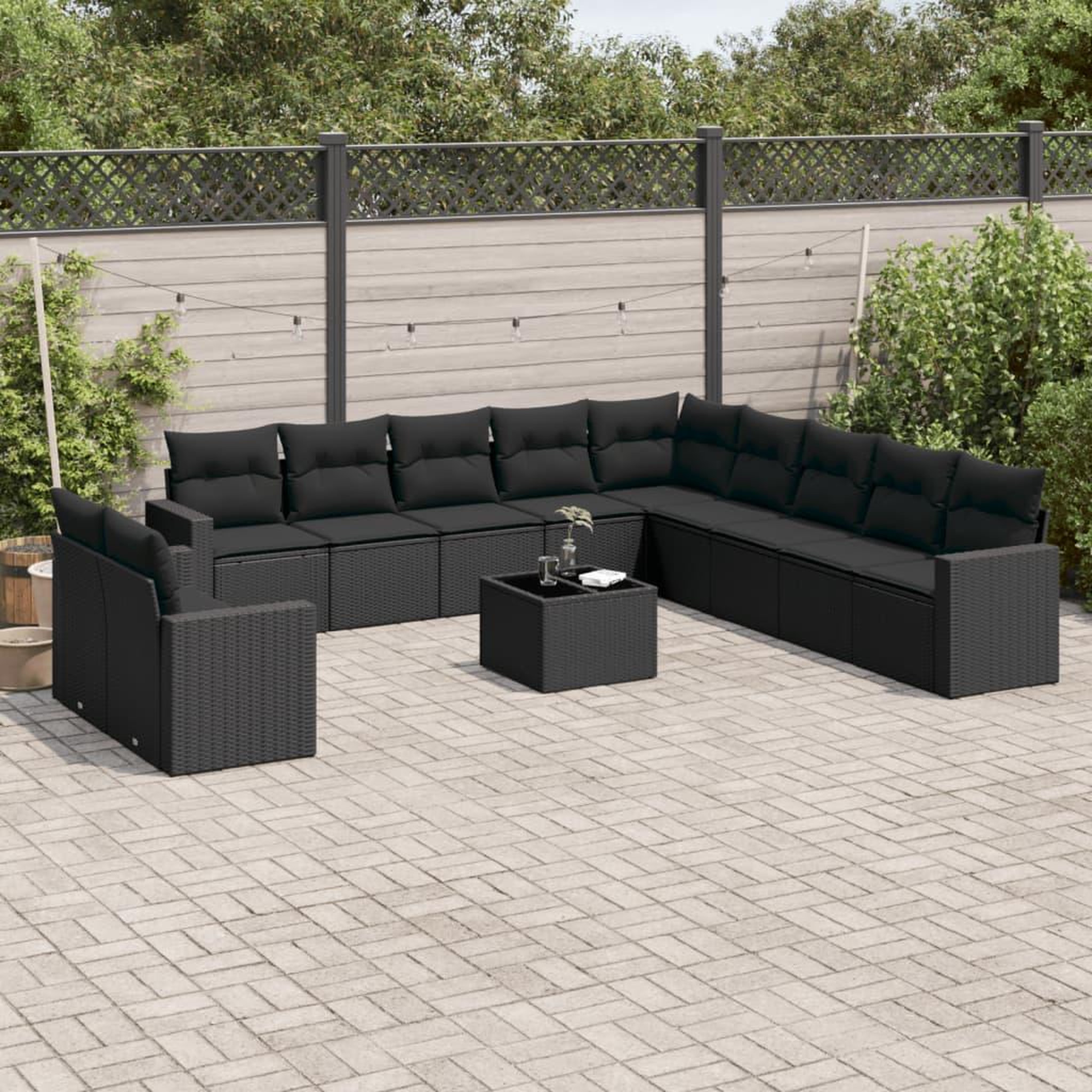 VIDAXL Salon de jardin 12 pcs avec coussins noir resine tressee