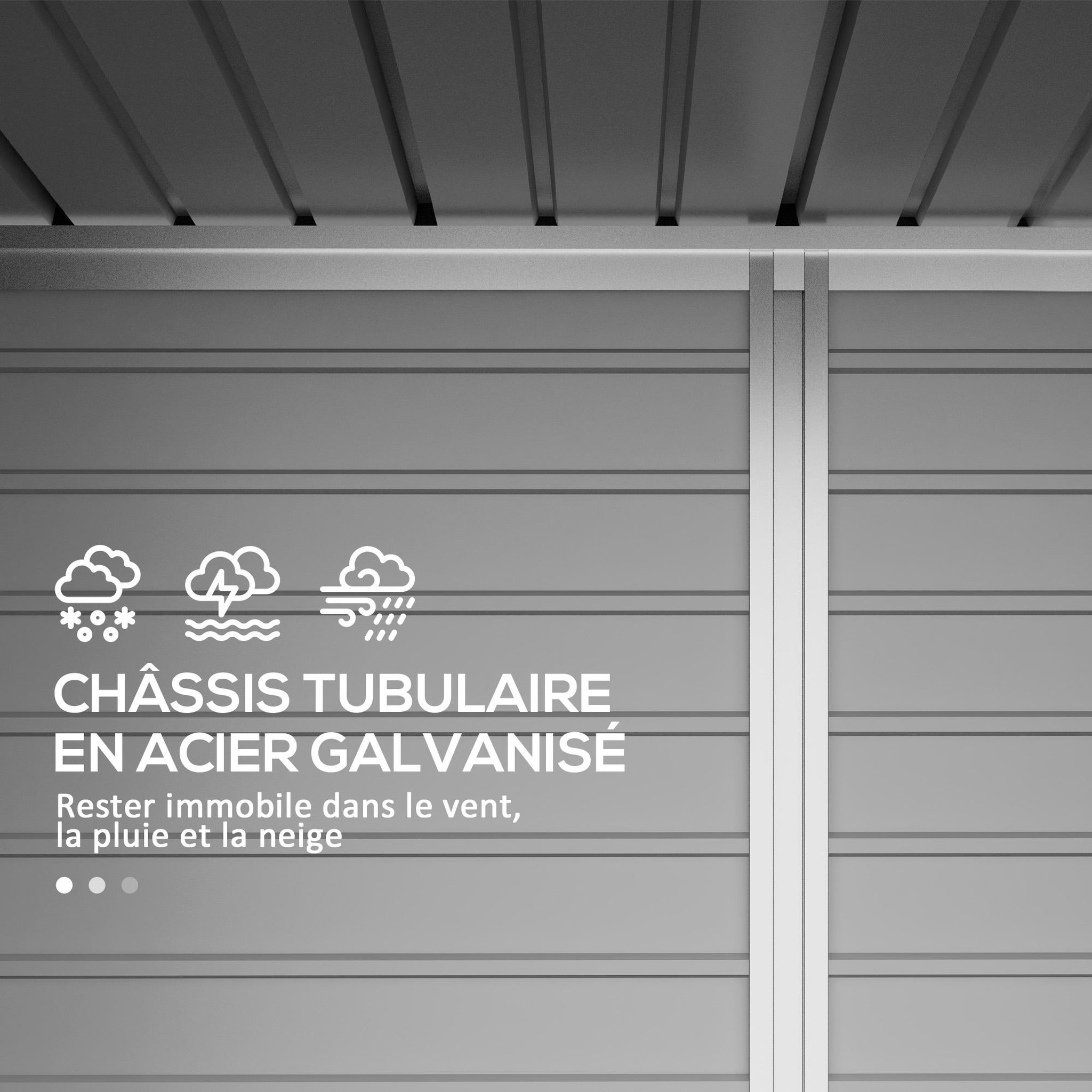 Voir la diapositive 5 : OUTSUNNY Abri de jardin cabanon dim. 191L x 130l x 166H cm porte verrouillable ventilations tôle acier ondulé gris