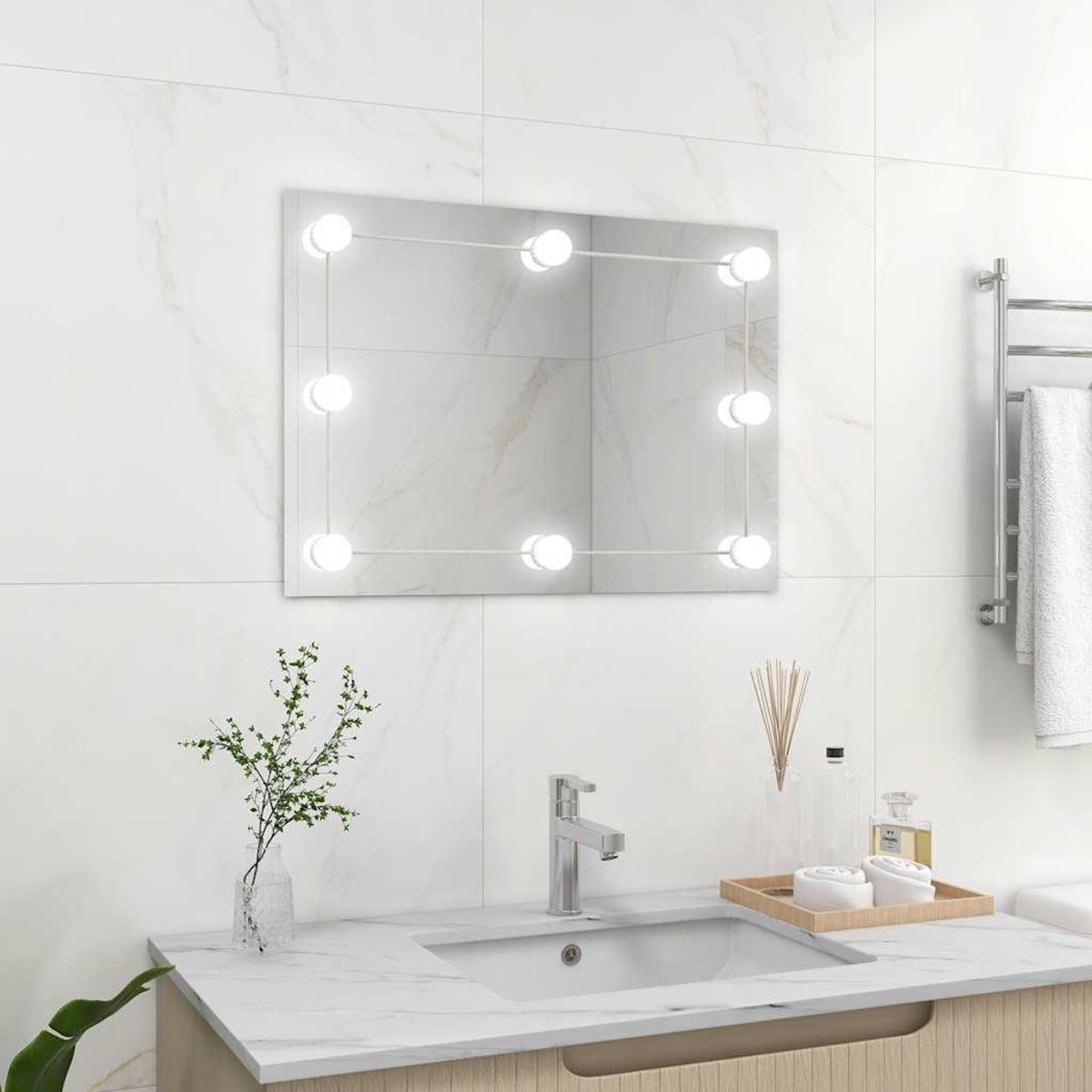 VIDAXL Miroir mural sans cadre avec lampes LED Rectangulaire Verre
