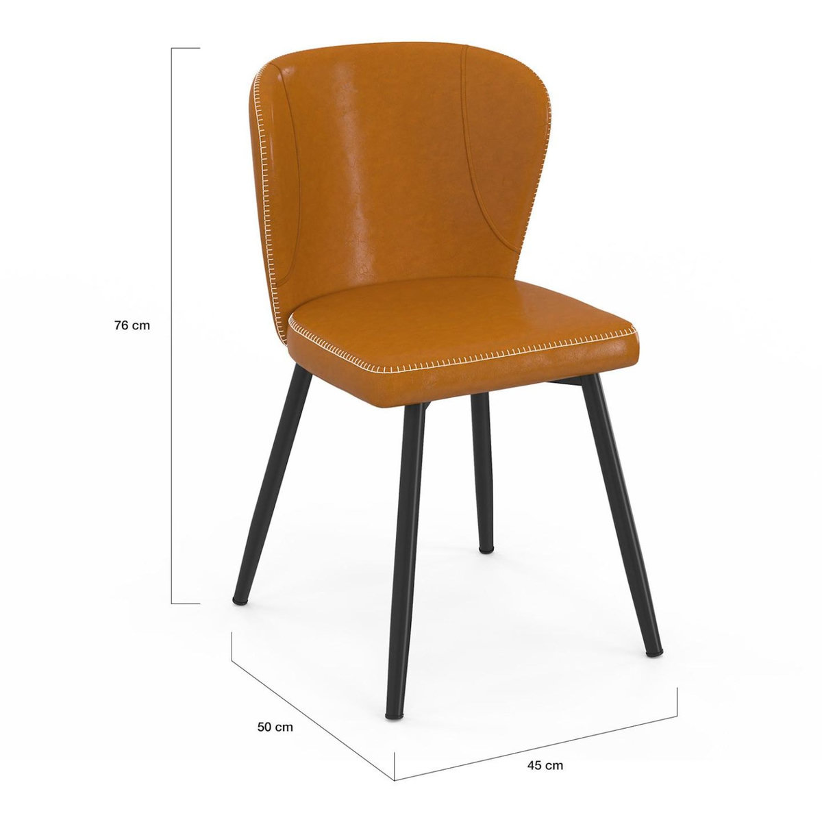 ID MARKET Lot de 4 chaises ISAURE marron avec coutures et pied métal noir