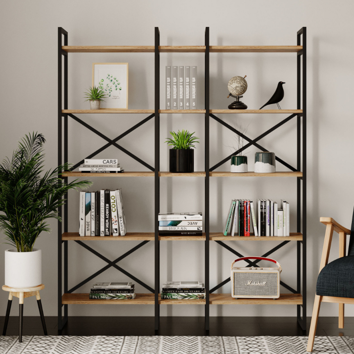 CONCEPT USINE Bibliothèque bois et métal FABI