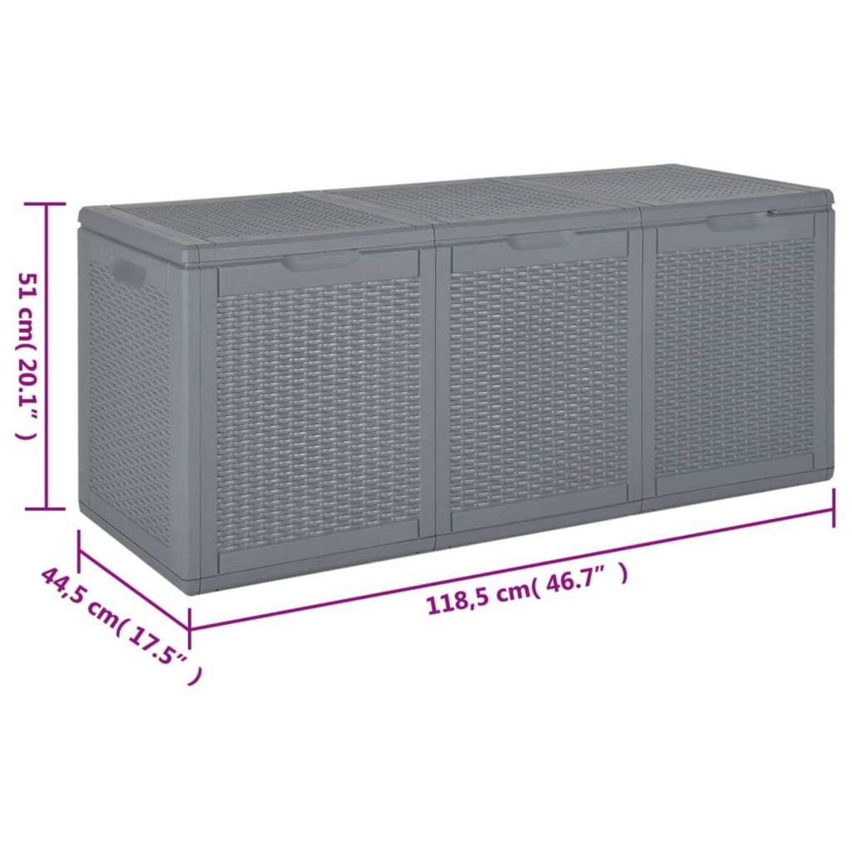 VIDAXL Boîte de rangement de jardin gris PP rotin 270 L