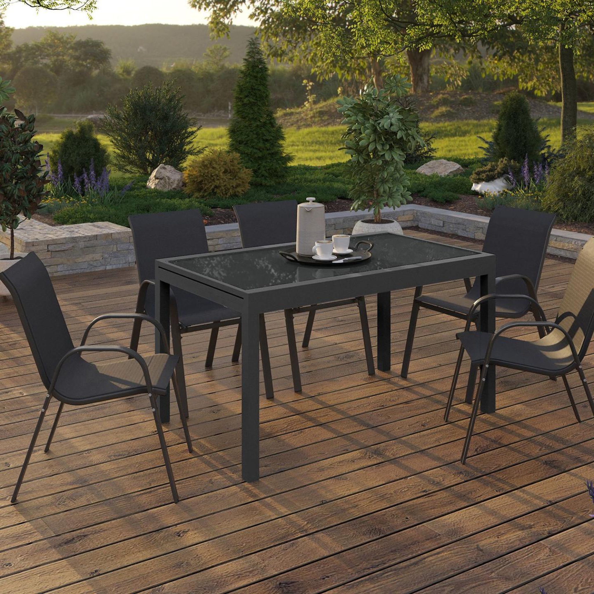 Voir la diapositive 4 : ID MARKET Table de jardin extensible rectangulaire madrid 135-270 cm 8-12 personnes gris anthracite