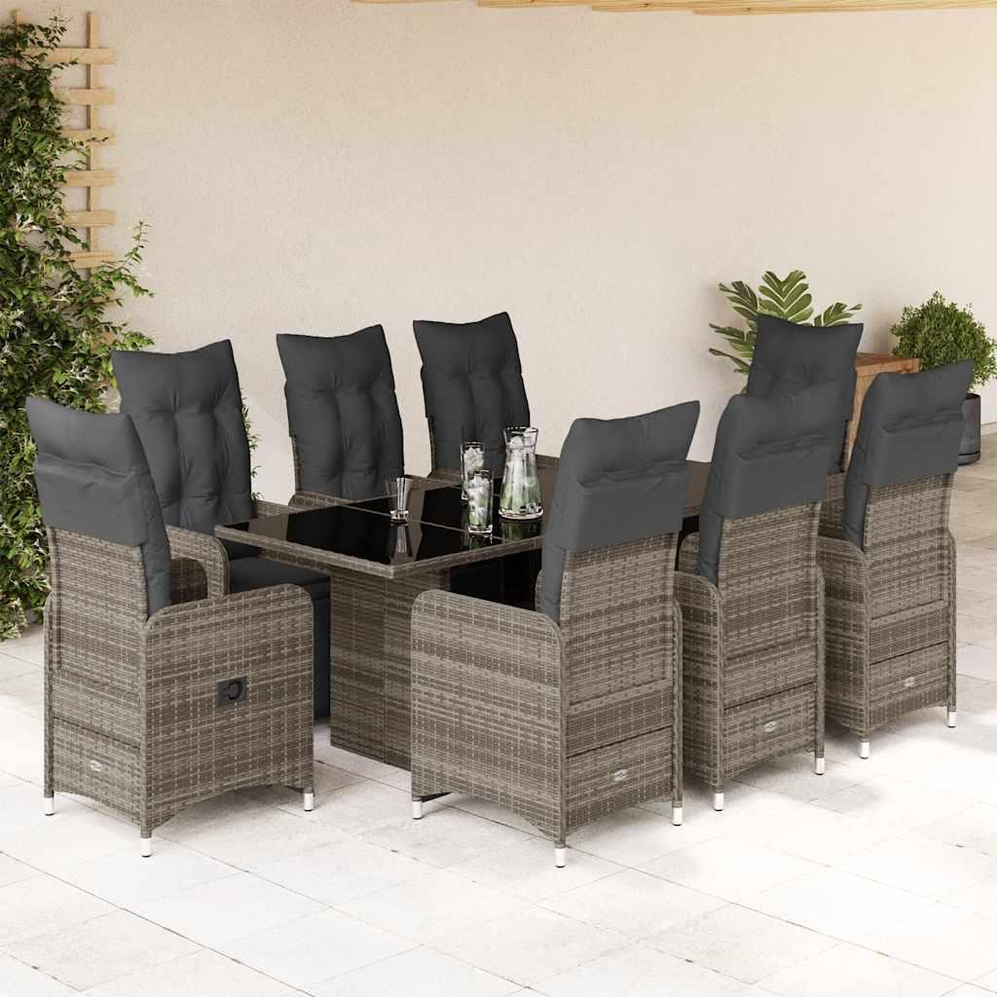 VIDAXL Ensemble de bistro de jardin 9 pcs coussins gris poly rotin