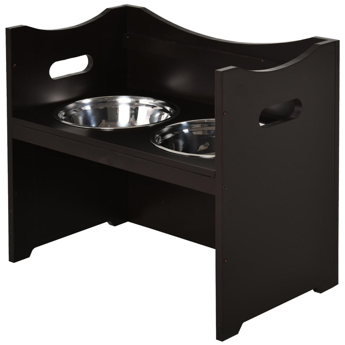 PAWHUT Gamelle double chien chat Porte-gamelles surélevé dim. 54L x 31l x 47H cm 2 gamelles acier inox. incluses MDF brun foncé