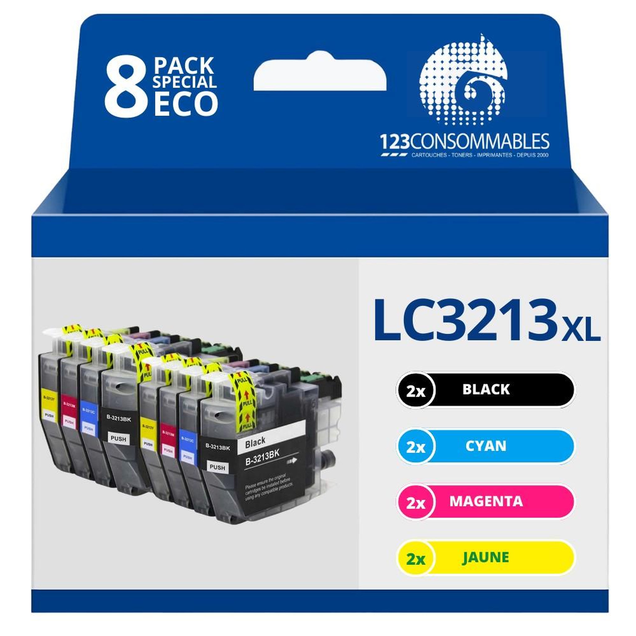 123CONSOMMABLES Pack compatible BROTHER LC-3213 XL 8 cartouches