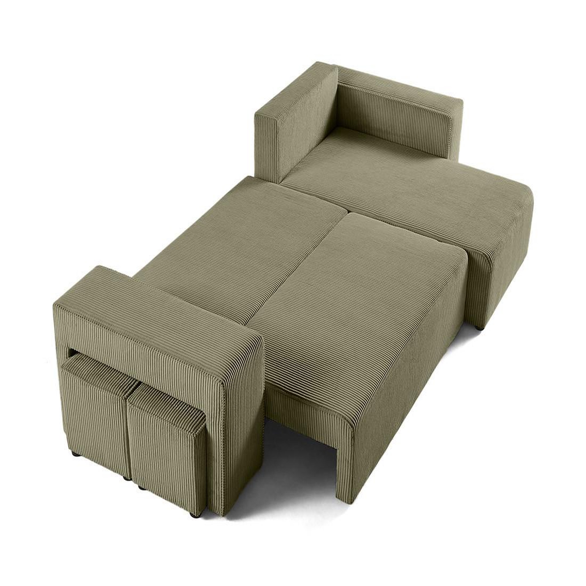 Voir la diapositive 2 : BEST MOBILIER Topaze - canapé d'angle réversible 4 places - convertible avec coffre, tablette et poufs - en velours côtelé