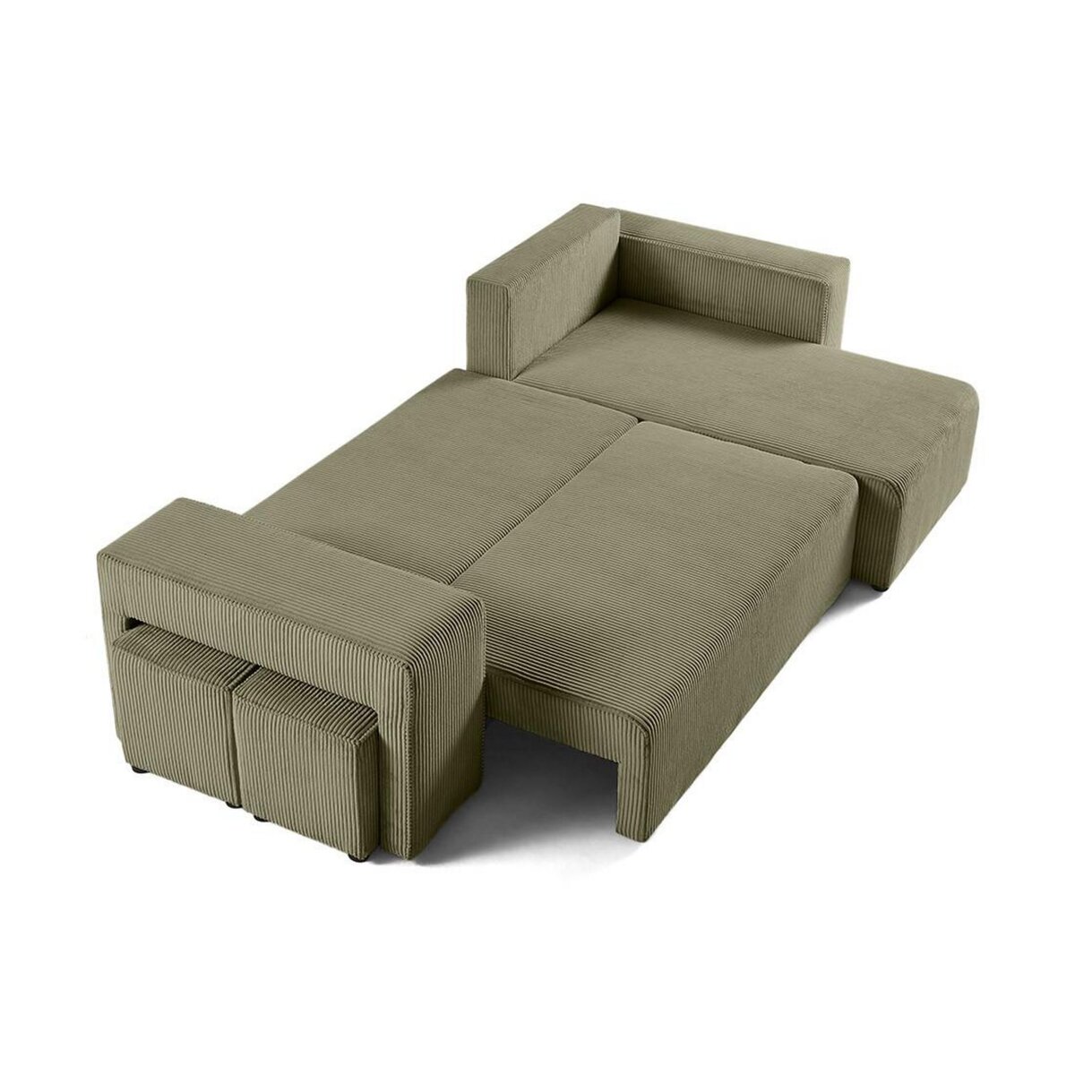 BEST MOBILIER Topaze - canapé d'angle réversible 4 places - convertible avec coffre, tablette et poufs - en velours côtelé