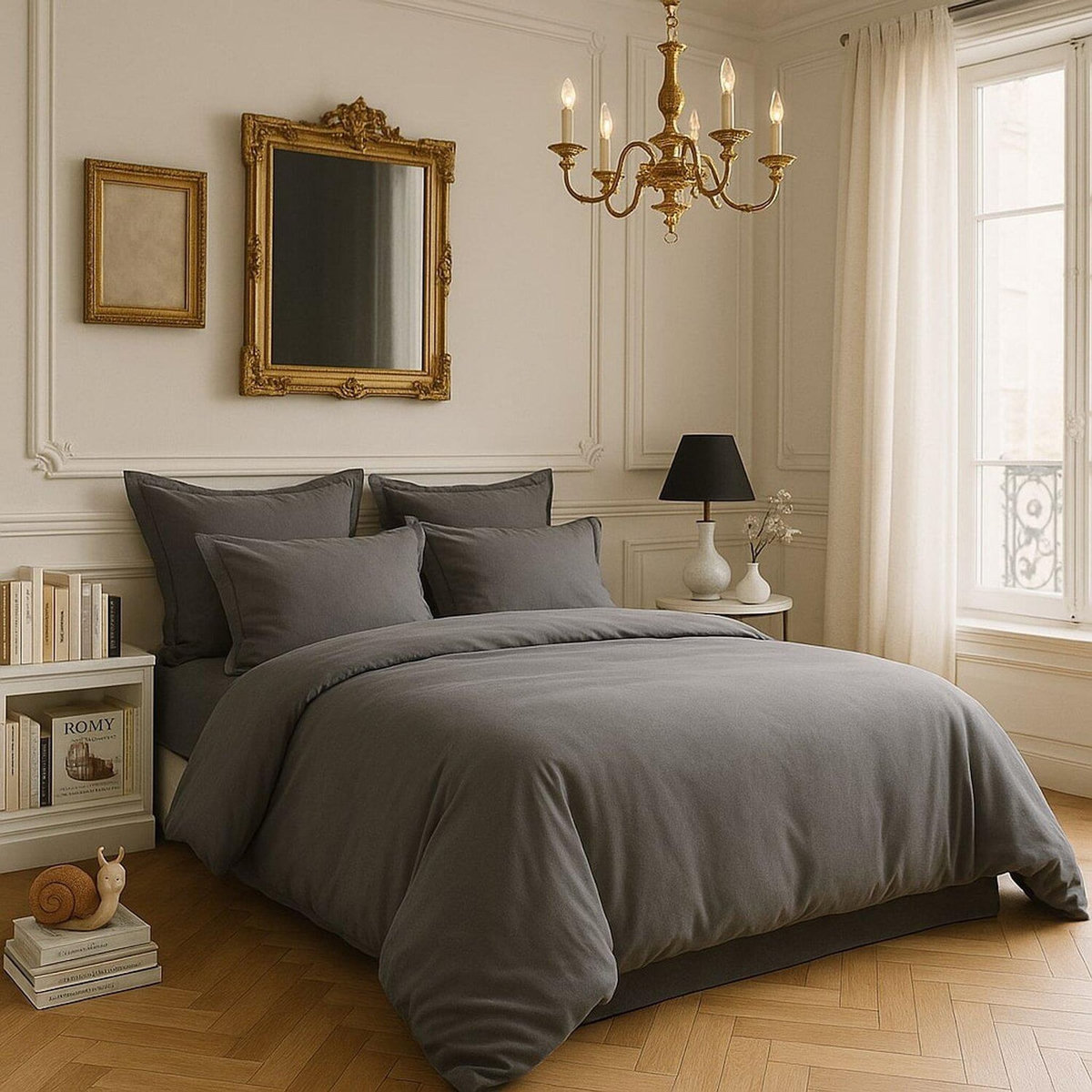 BATON ROUGE Parure housse de couette 100% satin de coton 105 fils fonce