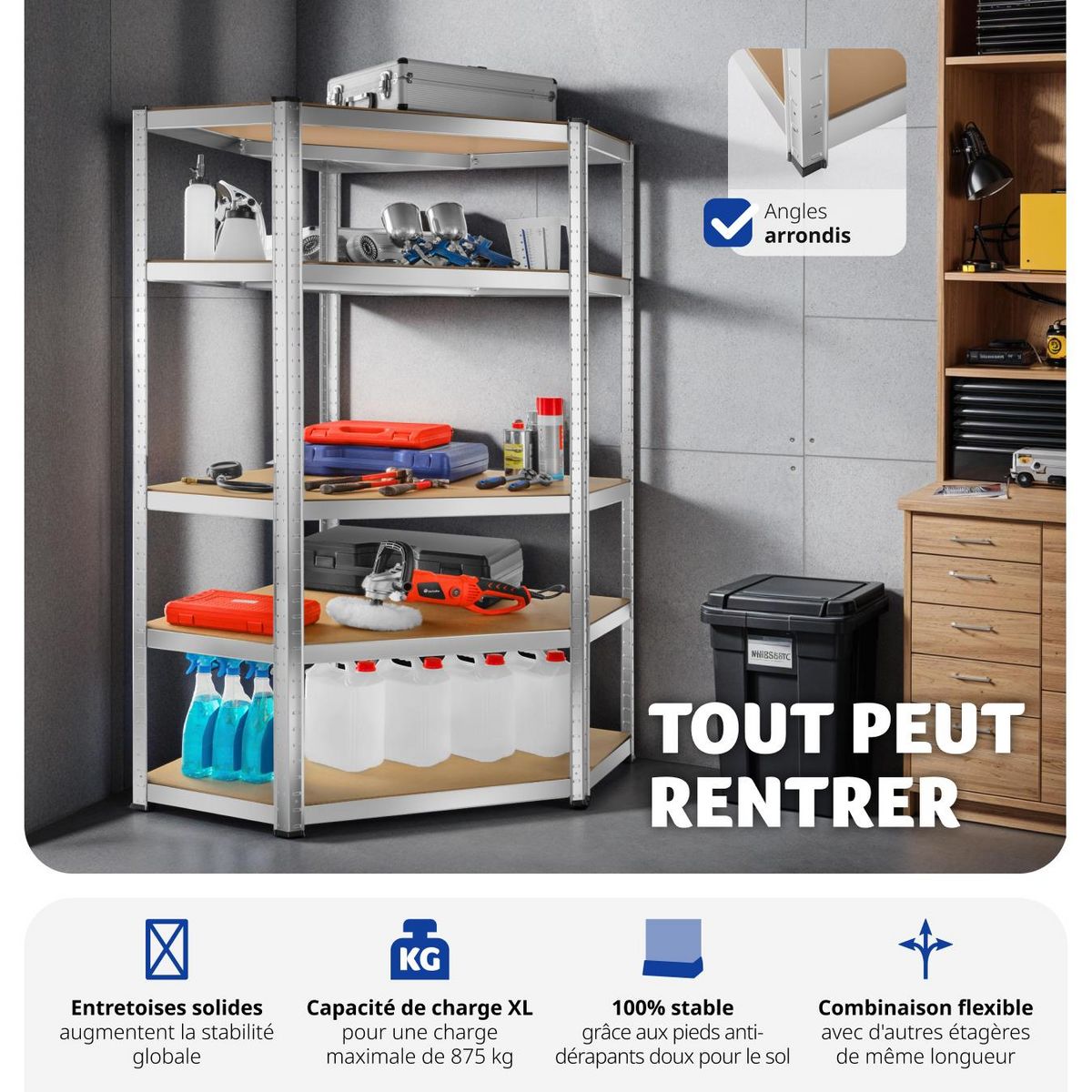 tectake Étagère pour charges lourdes structure en acier galvanisé argent 180 x 89,5 x 89,5 cm, 875 kg