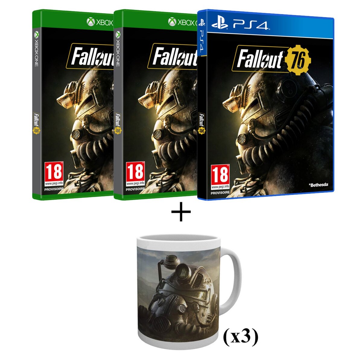 2 Jeux Fallout 76 XBOX ONE + 1 Jeu Fallout 76 PS4 + 3 Mugs offerts