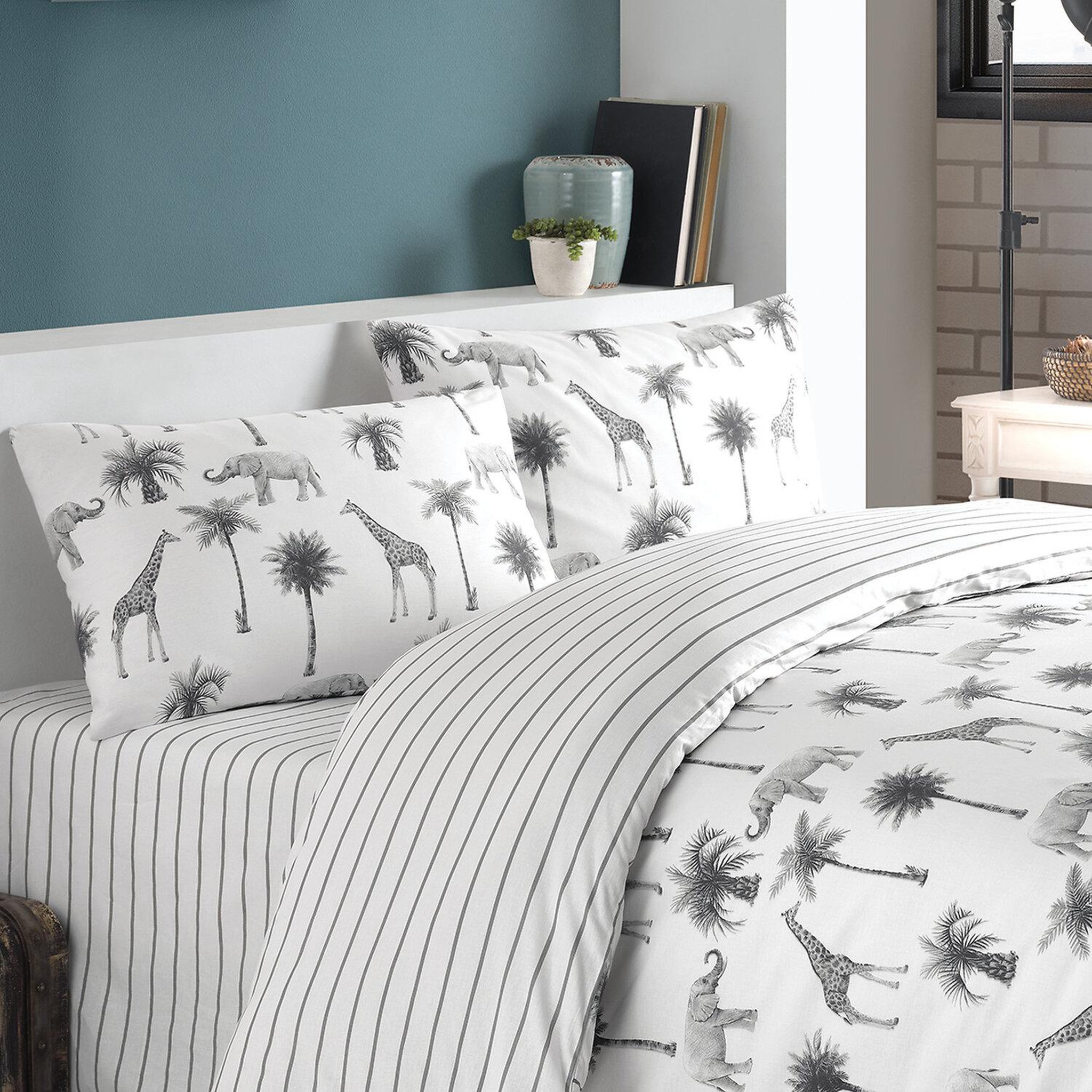 Voir la diapositive 2 : Home collection Parure housse de couette 3 pcs 240x220 cm 100% coton 57 fils imprimé. Jungle