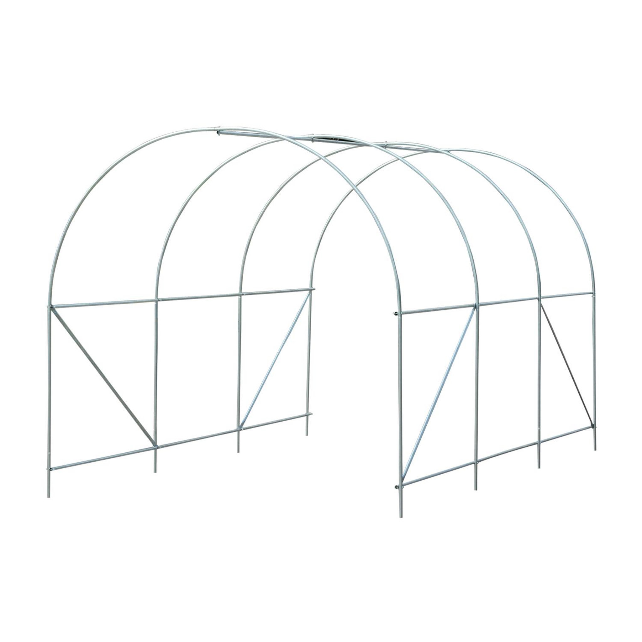 Voir la diapositive 6 : OUTSUNNY Serre de jardin tunnel surface sol 7 m² 3,5l x 2l x 2h m châssis tubulaire renforcé 18 mm 6 fenêtres blanc