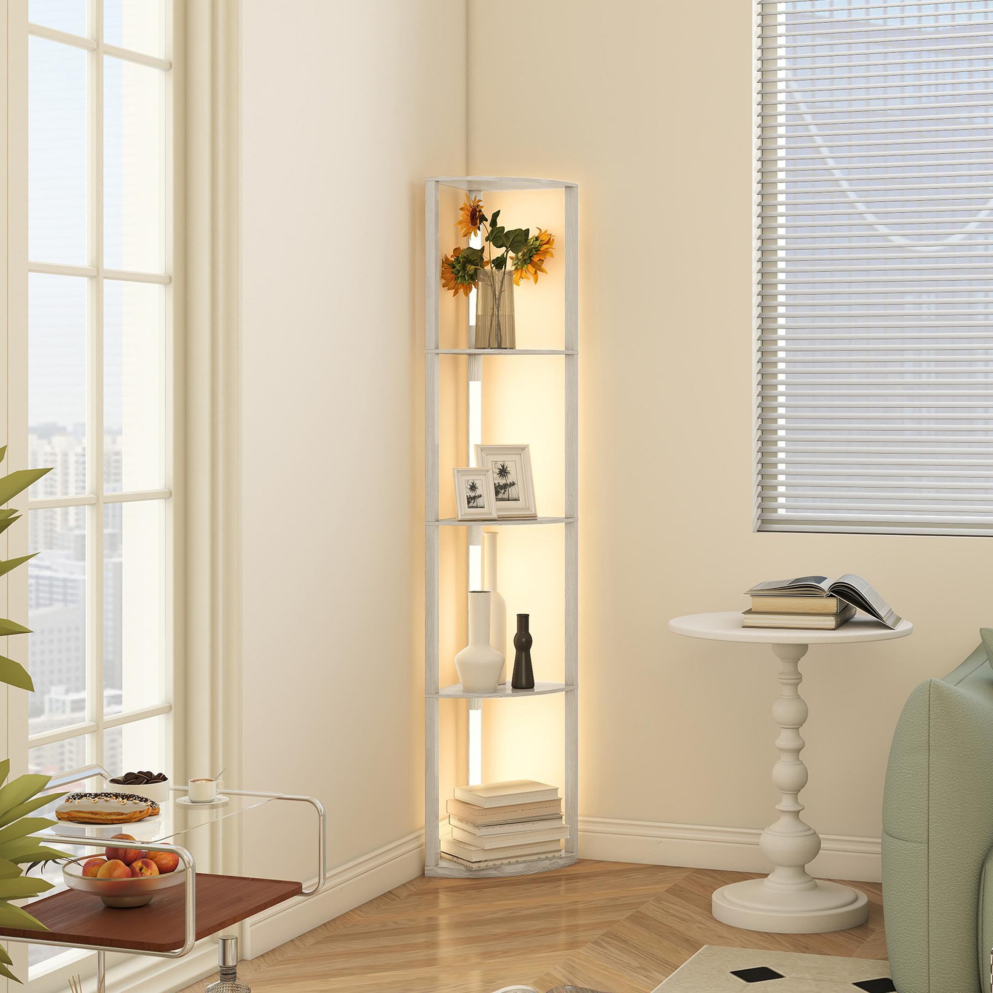 Voir la diapositive 4 : HOMCOM Lampadaire étagère led d'angle réglable 4 niveaux design bois clair