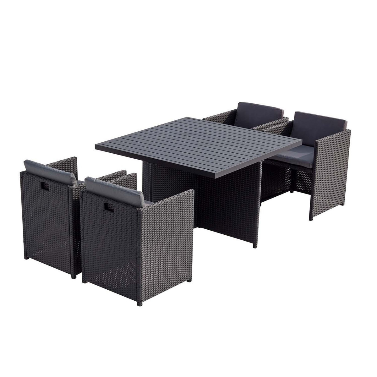 CONCEPT USINE Table et chaises 4 places encastrables alu et résin noir-gris SUNSET