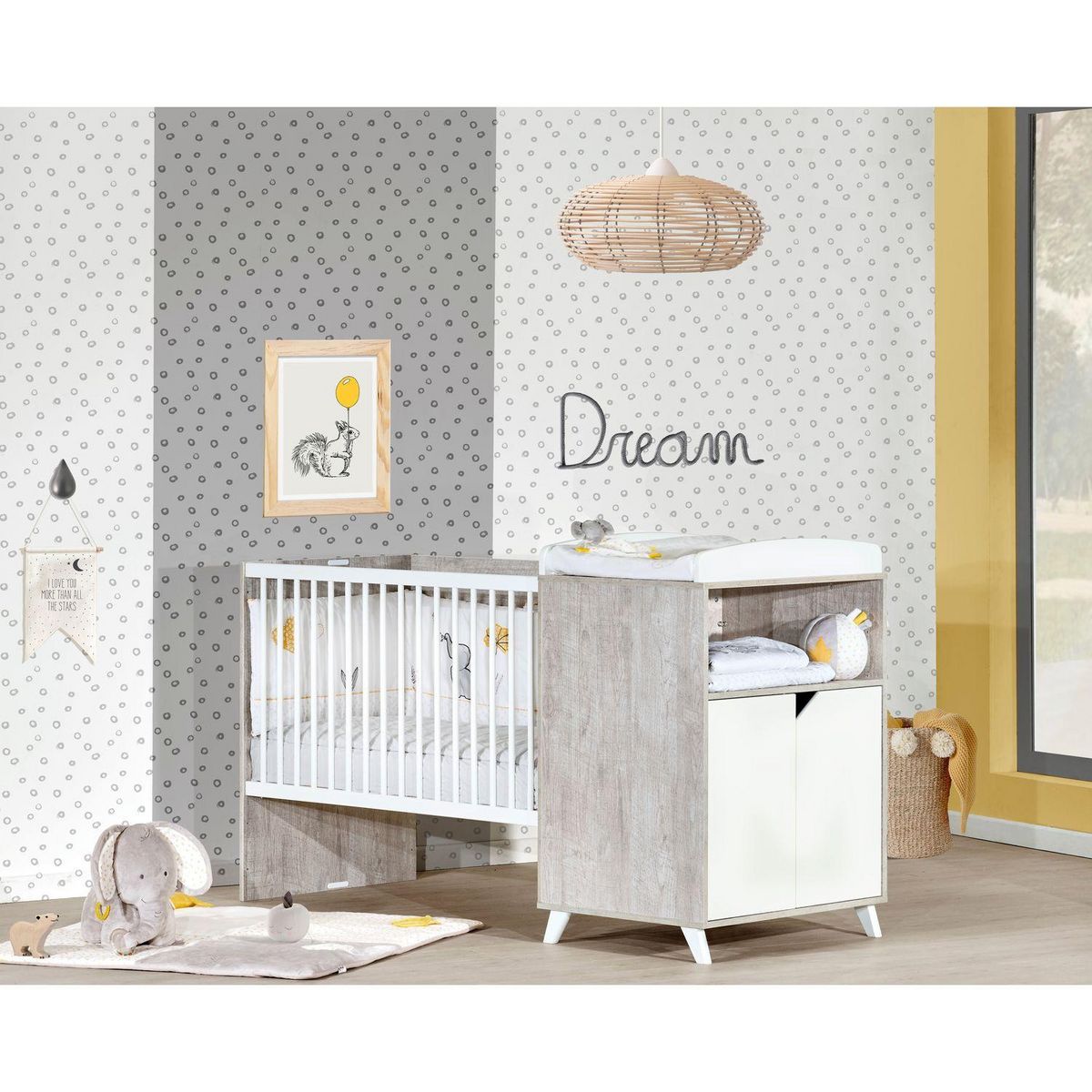 BABY PRICE  Lit bébé combiné 120x60 évolutif en 90x190cm SCANDI,  coloris gris 