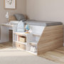 Voir la diapositive 2 : ID MARKET Lit combiné avec sommier, bureau et rangement LEOPOLD 90 x 190 cm hêtre et blanc