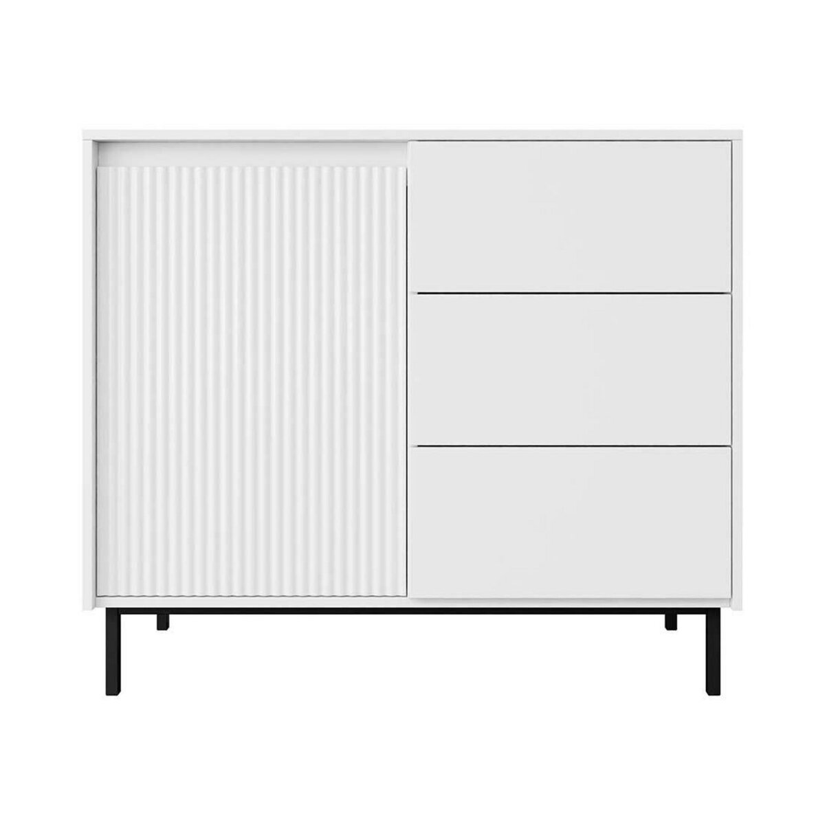BEST MOBILIER Girona - buffet bas - blanc - 3 tiroirs et 1 porte - 103 cm