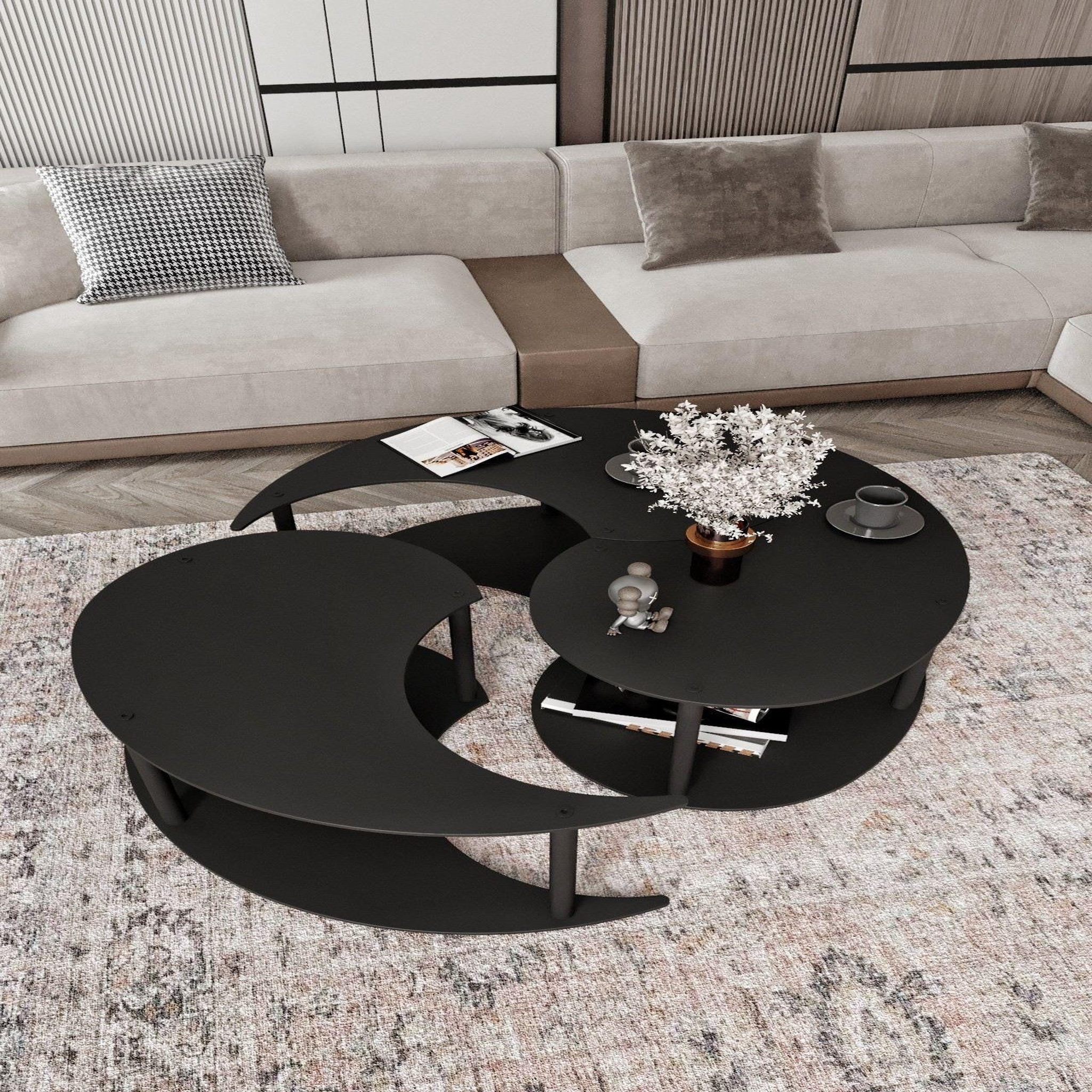 Voir la diapositive 4 : Habitat et Jardin Ensemble de table basse en bois  yin  70 x 70 x 38 cm - noir