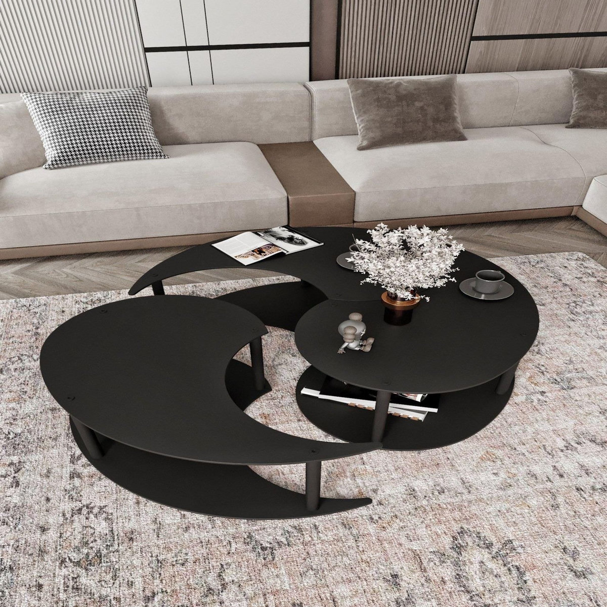 Habitat et Jardin Ensemble de table basse en bois  Yin  70 x 70 x 38 cm - Noir