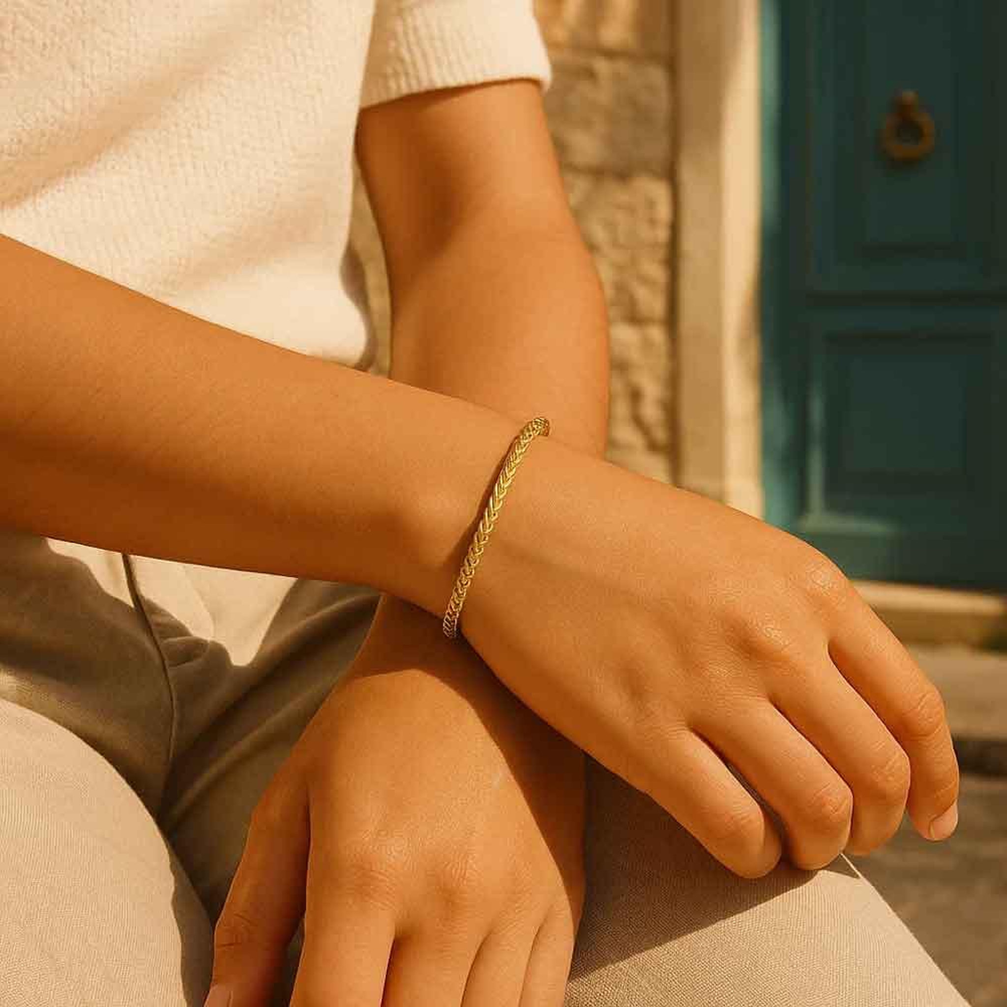 Voir la diapositive 2 : L'ATELIER D'AZUR Bracelet Or Jaune Maille Palmier - Femme
