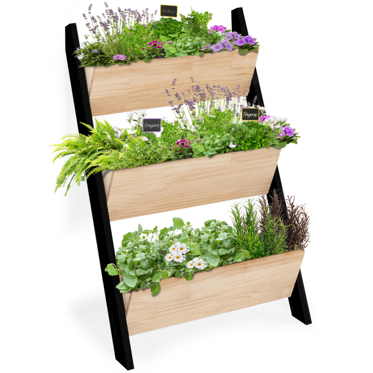 ID MARKET Jardinière échelle FREDDY 110 CM 3 bacs bois et noir potager pour jardin et balcon