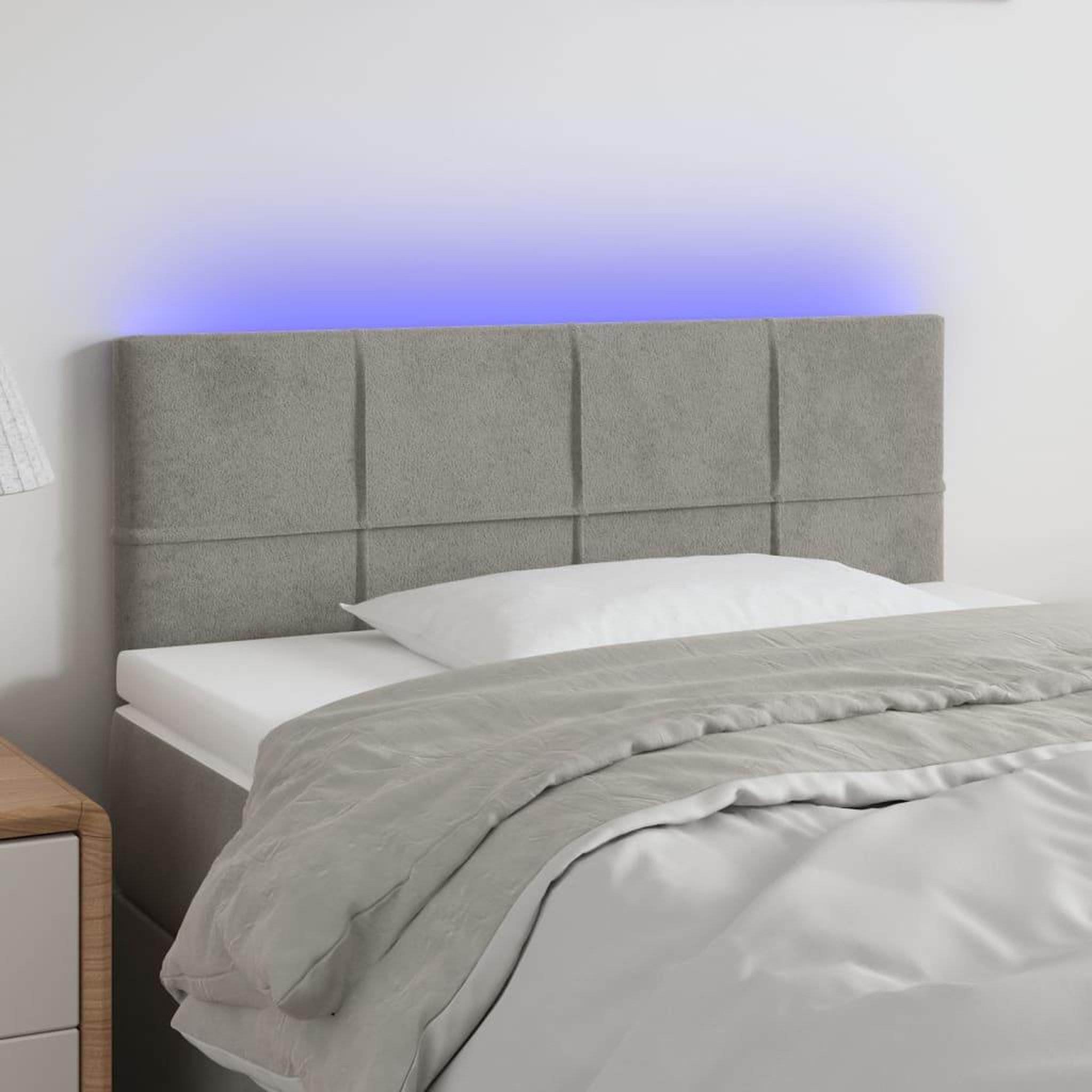 Voir la diapositive 1 : VIDAXL Tete de lit a LED Gris clair 80x5x78/88 cm Velours