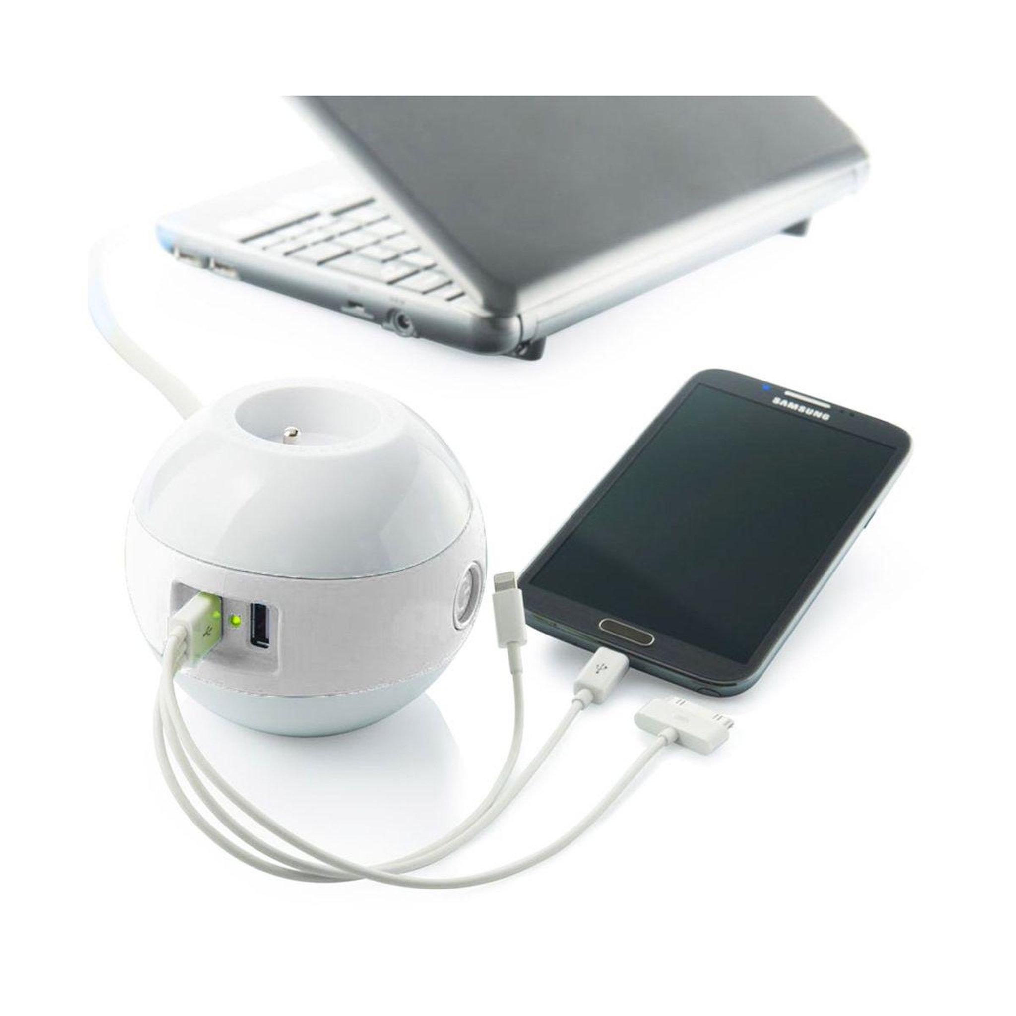 Voir la diapositive 5 : WATT AND CO Multiprise usb wattball blanc
