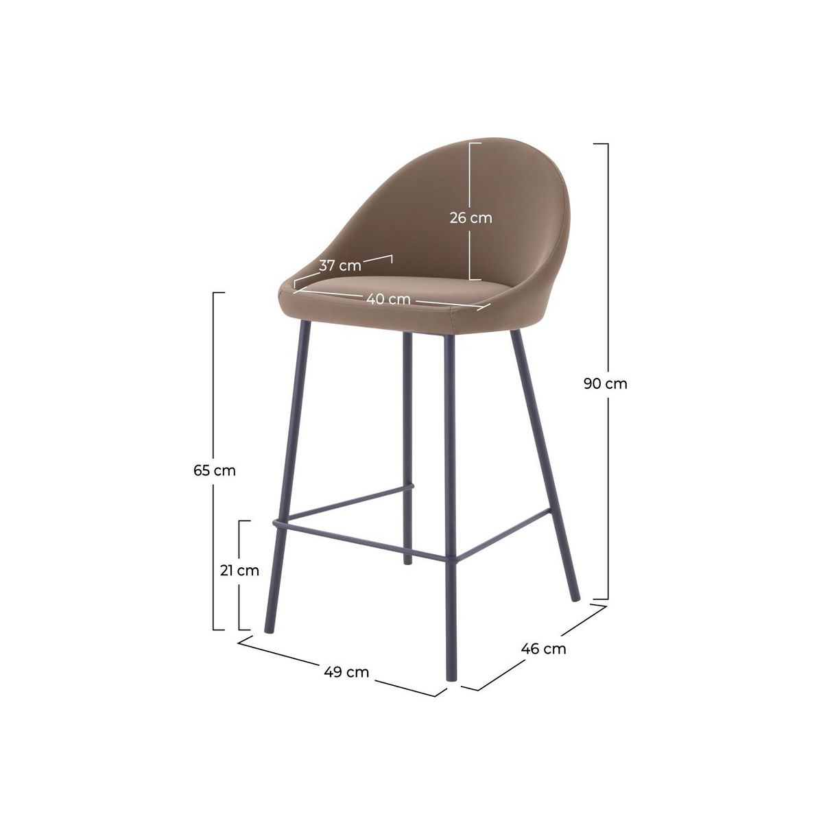 Rendez vous déco Lot de 2 chaises pour îlot central 65 cm en cuir synthétique cannelle - Misty